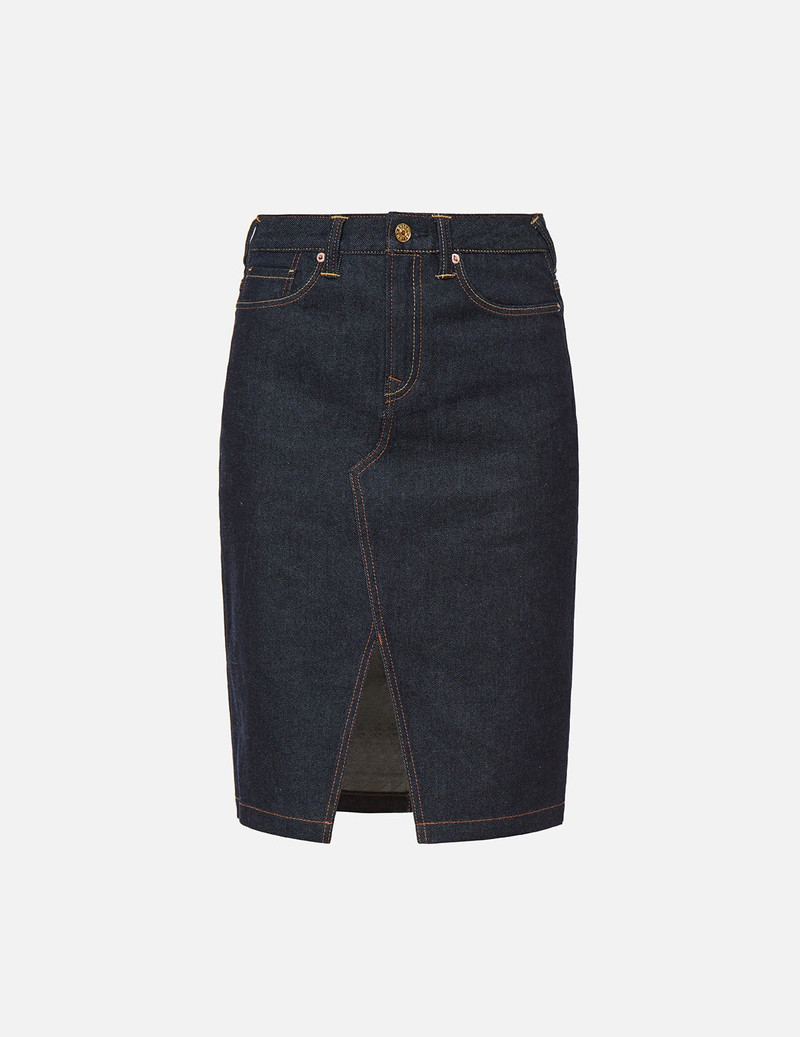 EVISU Brushstroke Daicock Split-Front Denim Pencil Skirt outlook