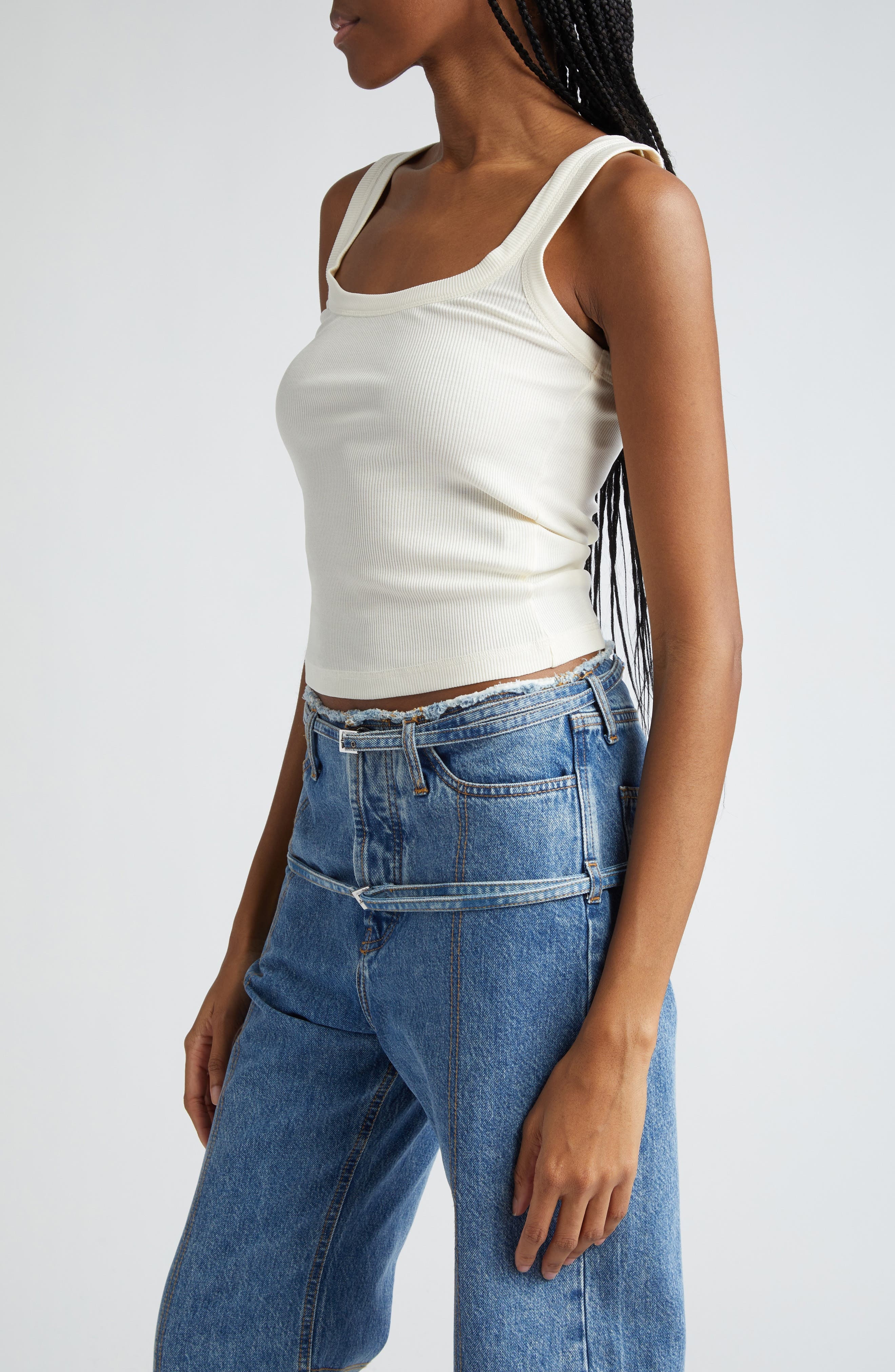Jacquemus Le Débardeur Logo Embroidered Grosgrain Tank Top in White at Nordstrom - 4