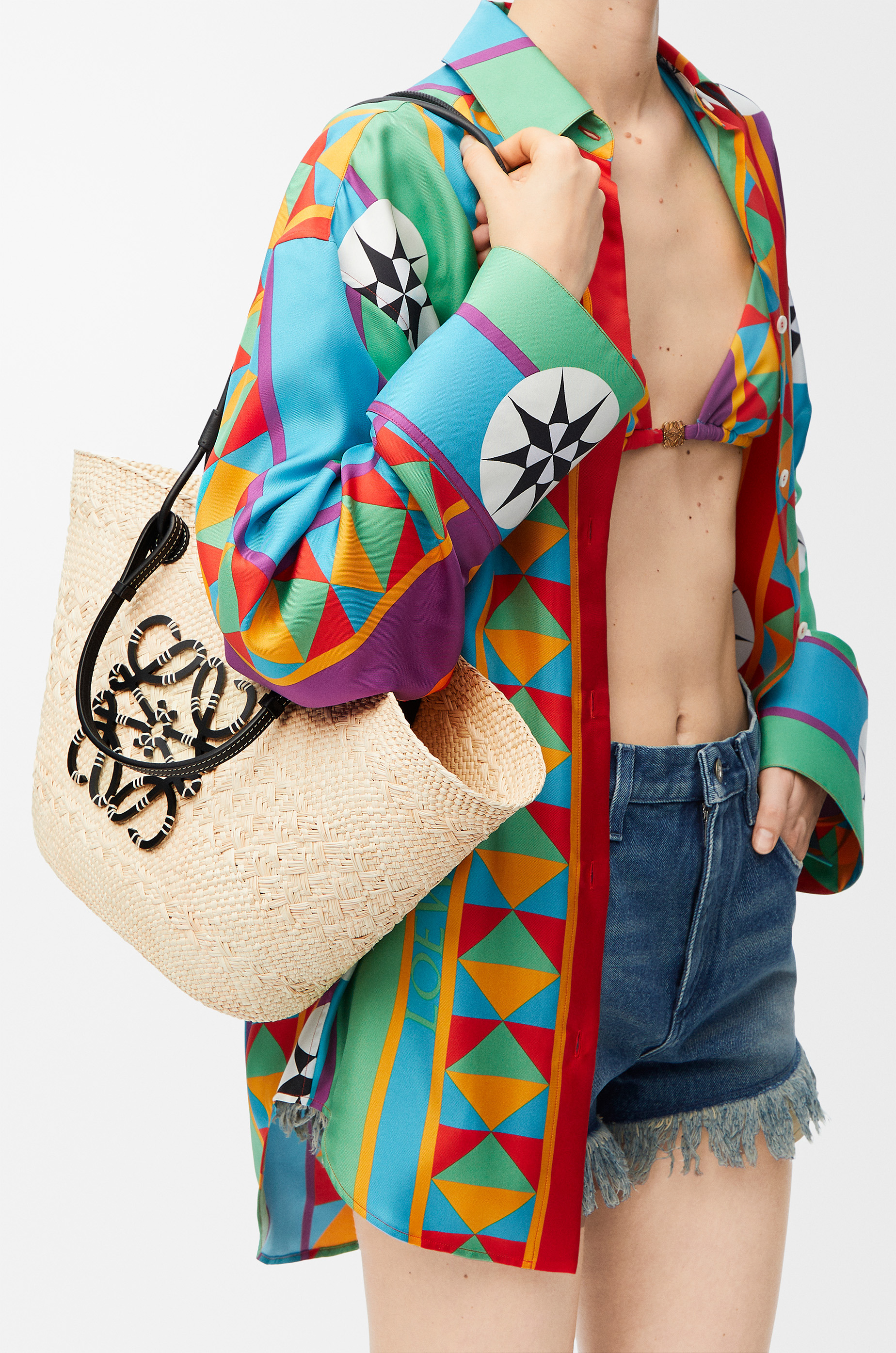 Anagram Basket bag in iraca palm and calfskin - 2