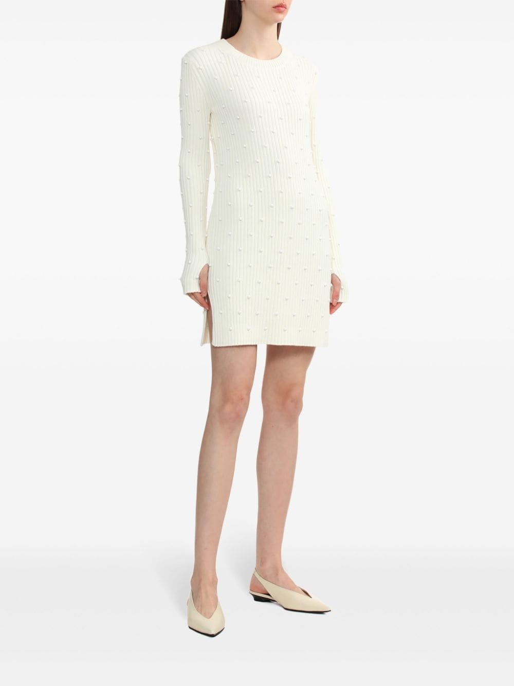 bead-embellished ribbed-knit dress - 2