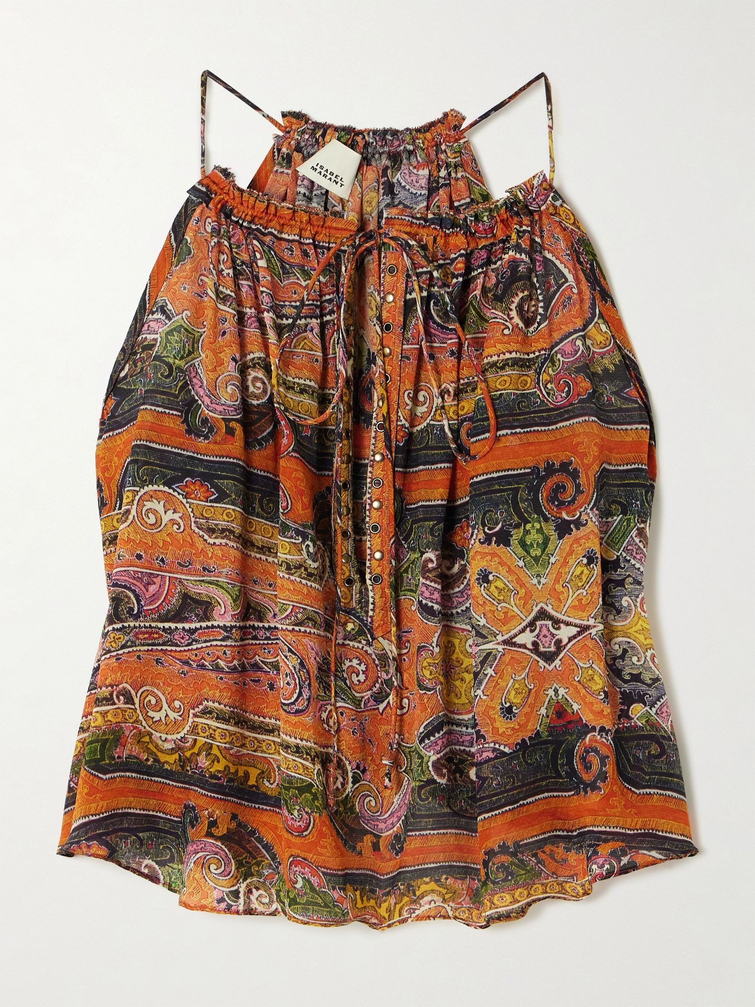 Marilou embellished paisley-print silk-voile camisole Orange - 1