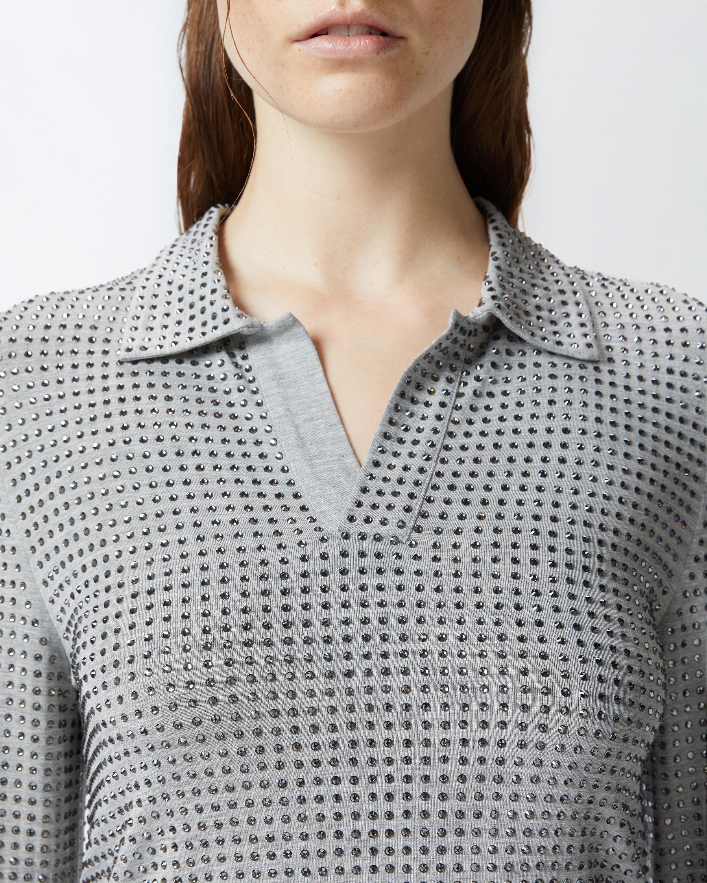 LONG-SLEEVED JERSEY POLO WITH RHINESTONES - 5