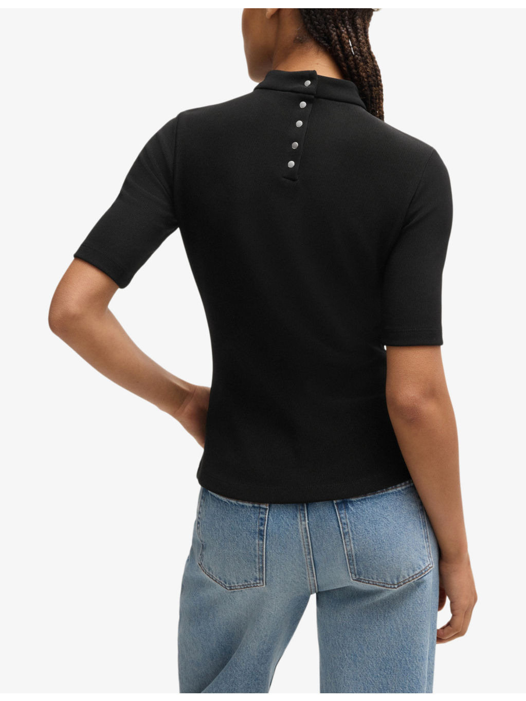 High-neck short-sleeve stretch-jersey top - 4