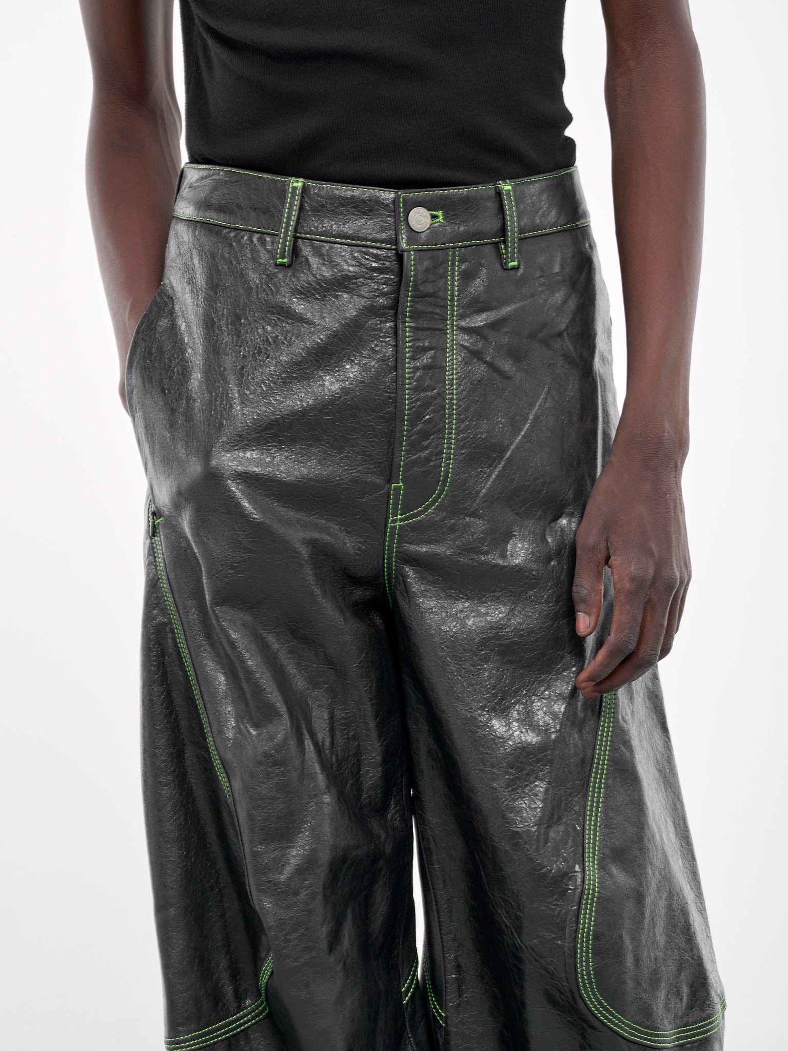 Leather Embroidered Trousers - 4