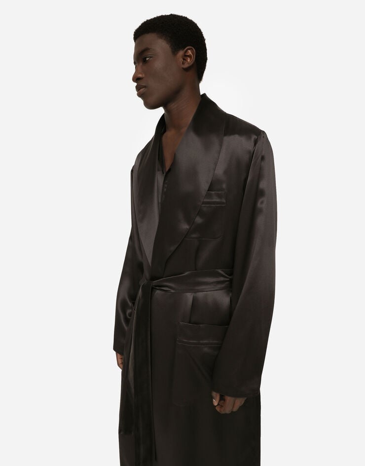 Silk satin robe with metal DG logo - 4