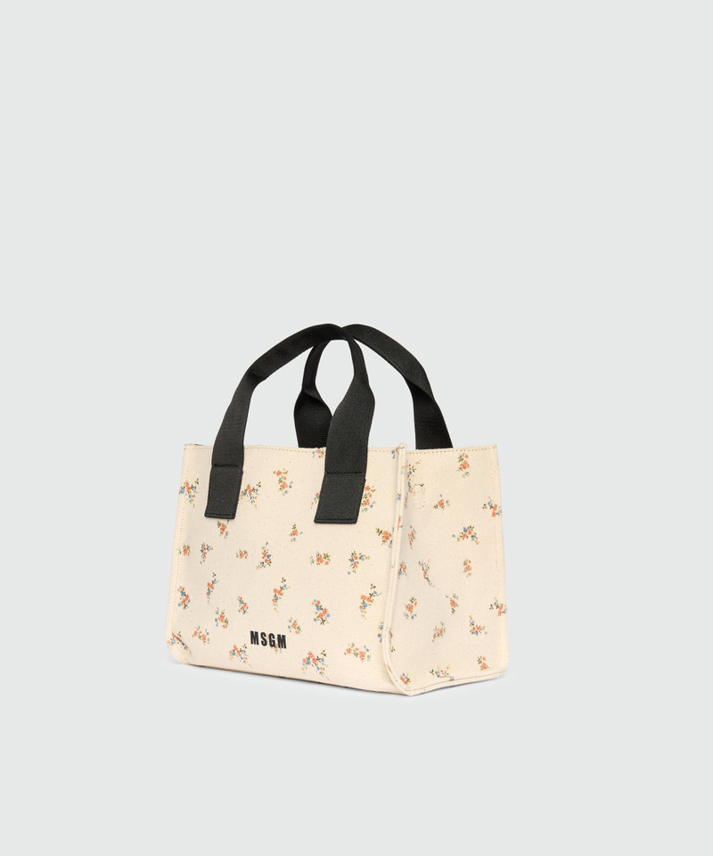 MSGM Ecru canvas micro tote with print and contrasting handles outlook