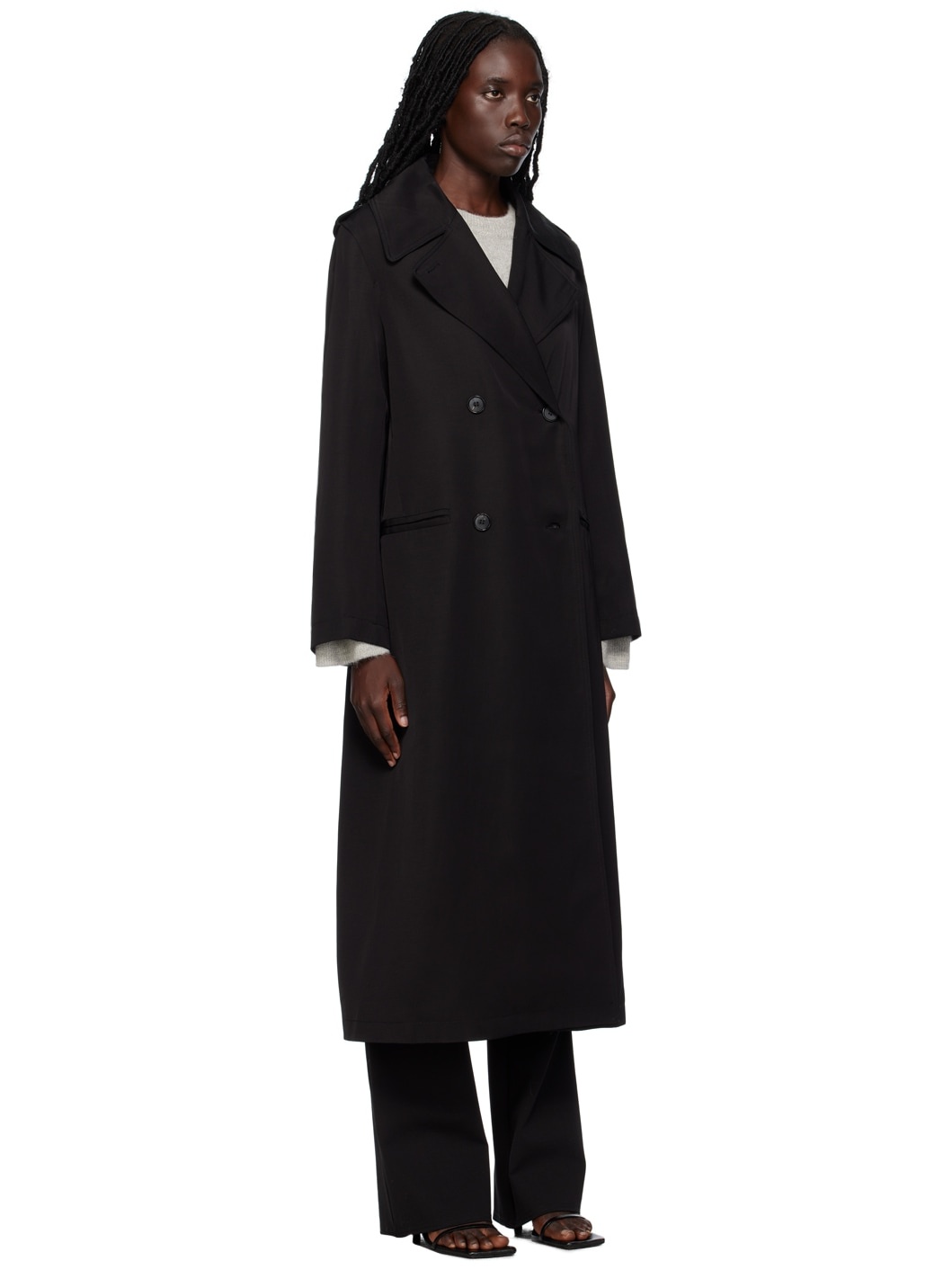 Black Fluid Trench Coat - 2