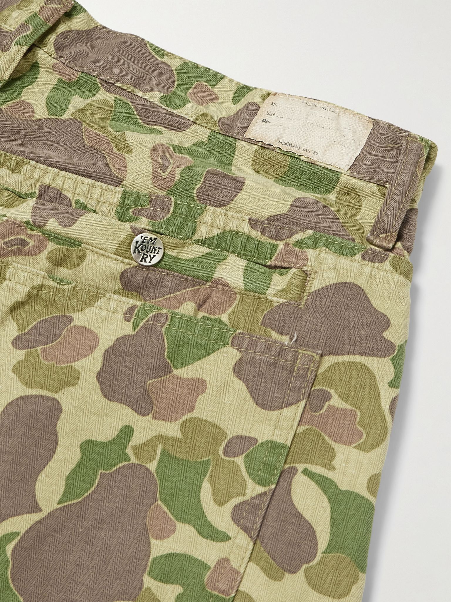 Wide-Leg Camouflage-Print Herringbone Cotton Trousers Green - 5