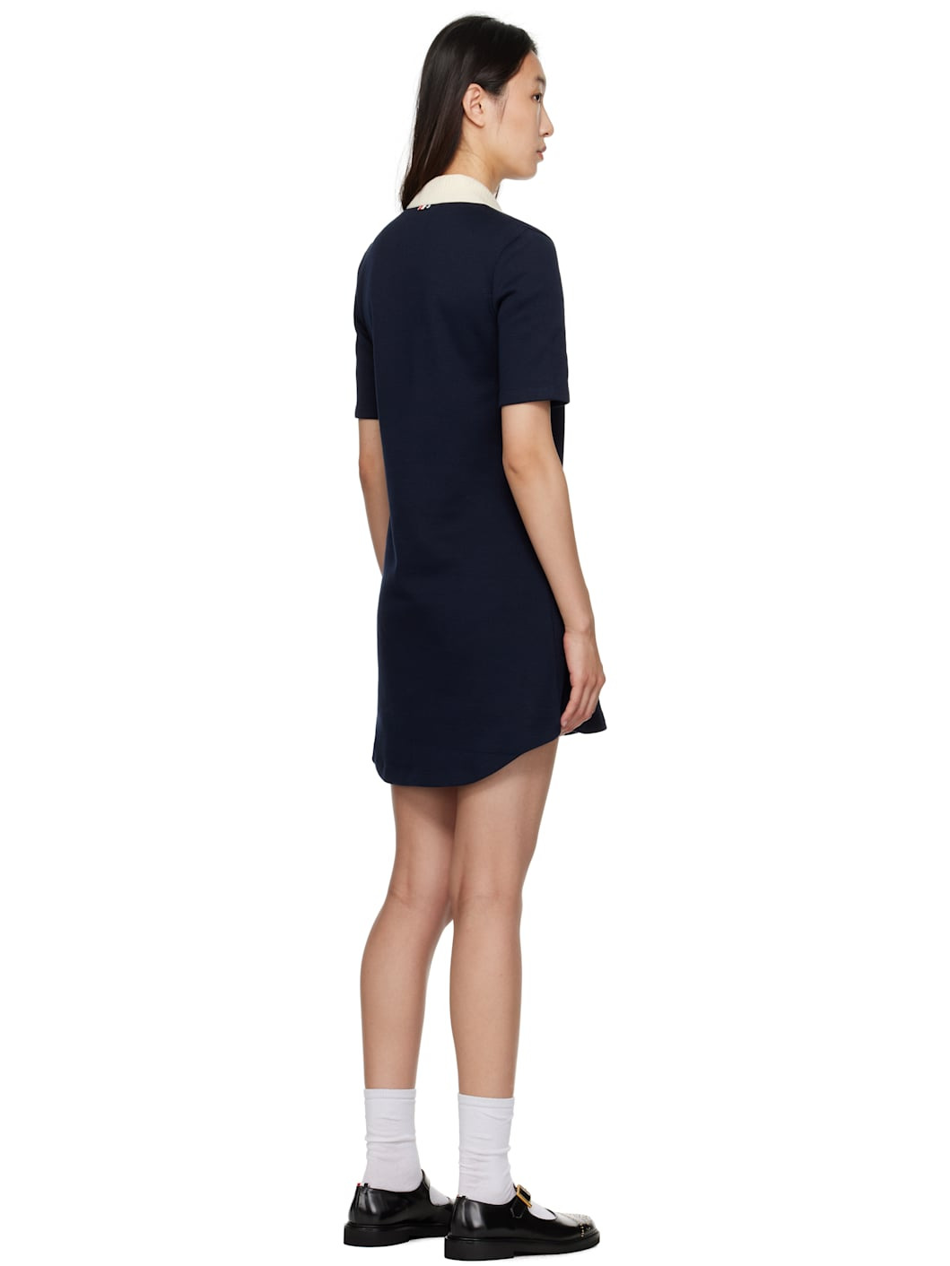 Navy Solid Double Face Knit Polo Minidress - 3