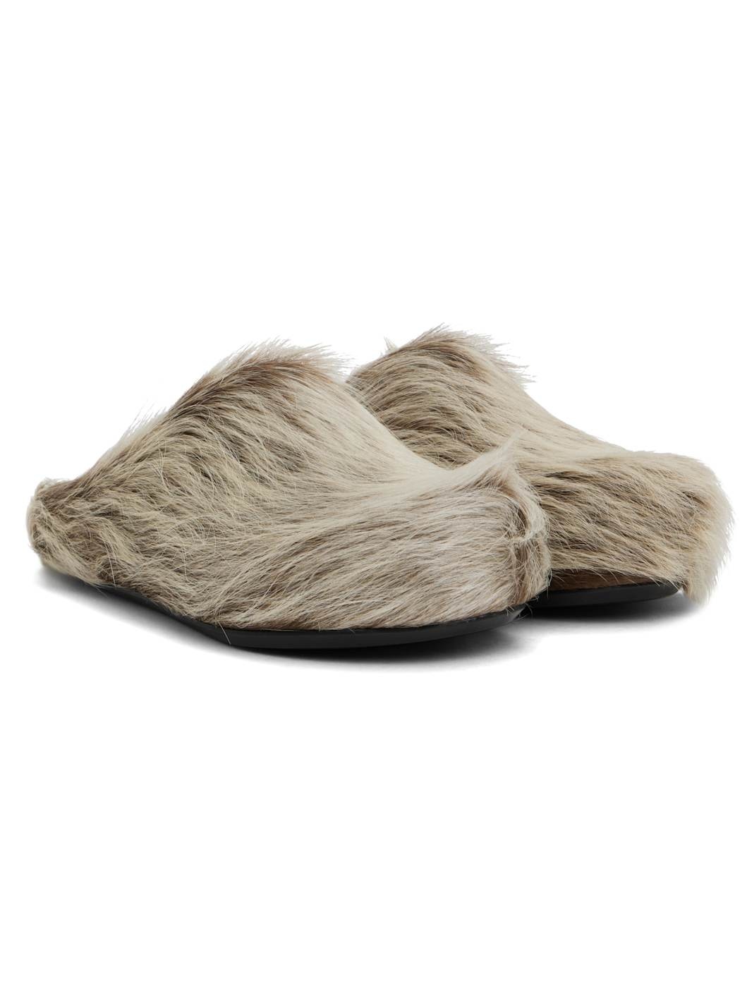 Beige Long Hair Calfskin Fussbett Sabot Loafers - 4