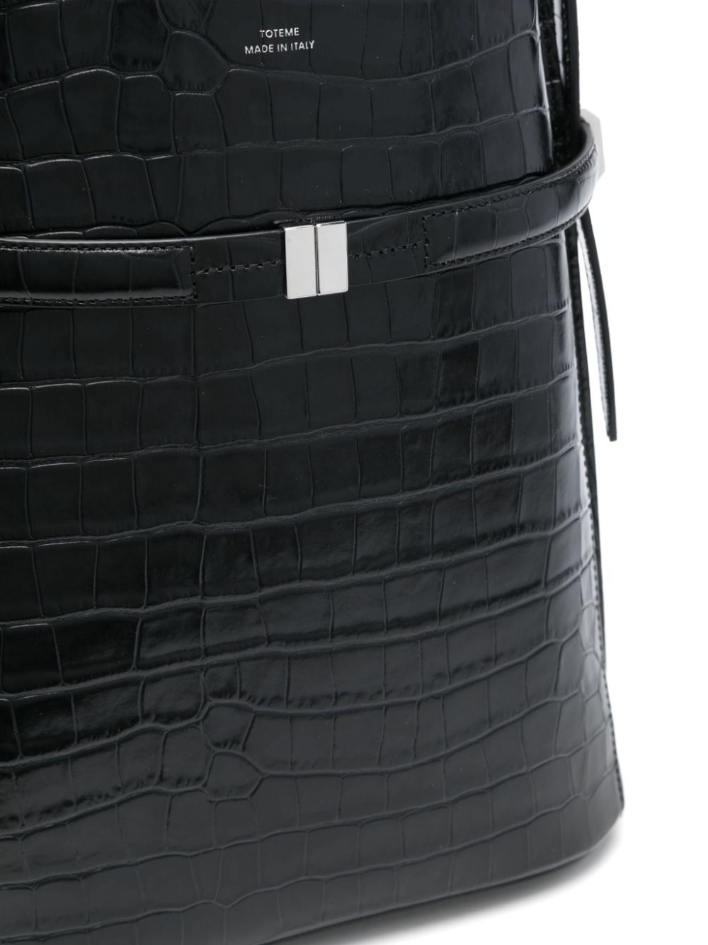 croc-embossed belted bucket bag - 3