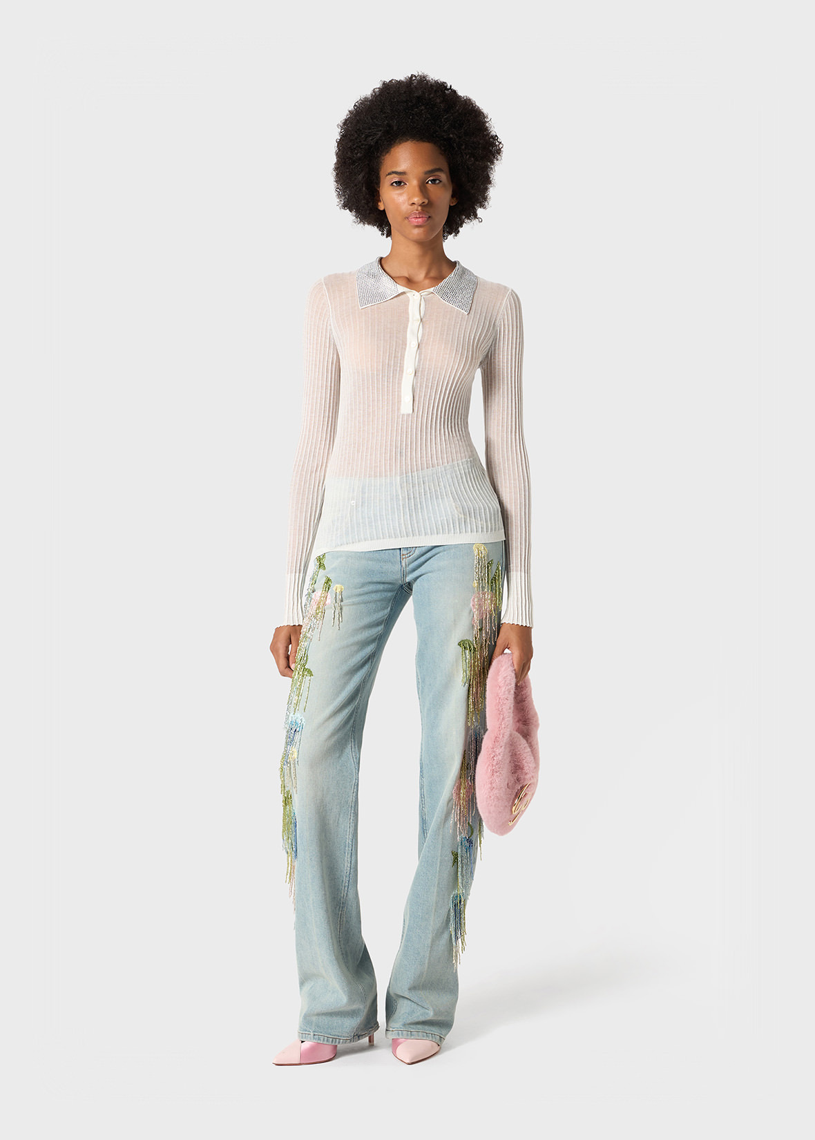 JEANS WITH HAND-EMBROIDERED STONES AND BEADS - 2