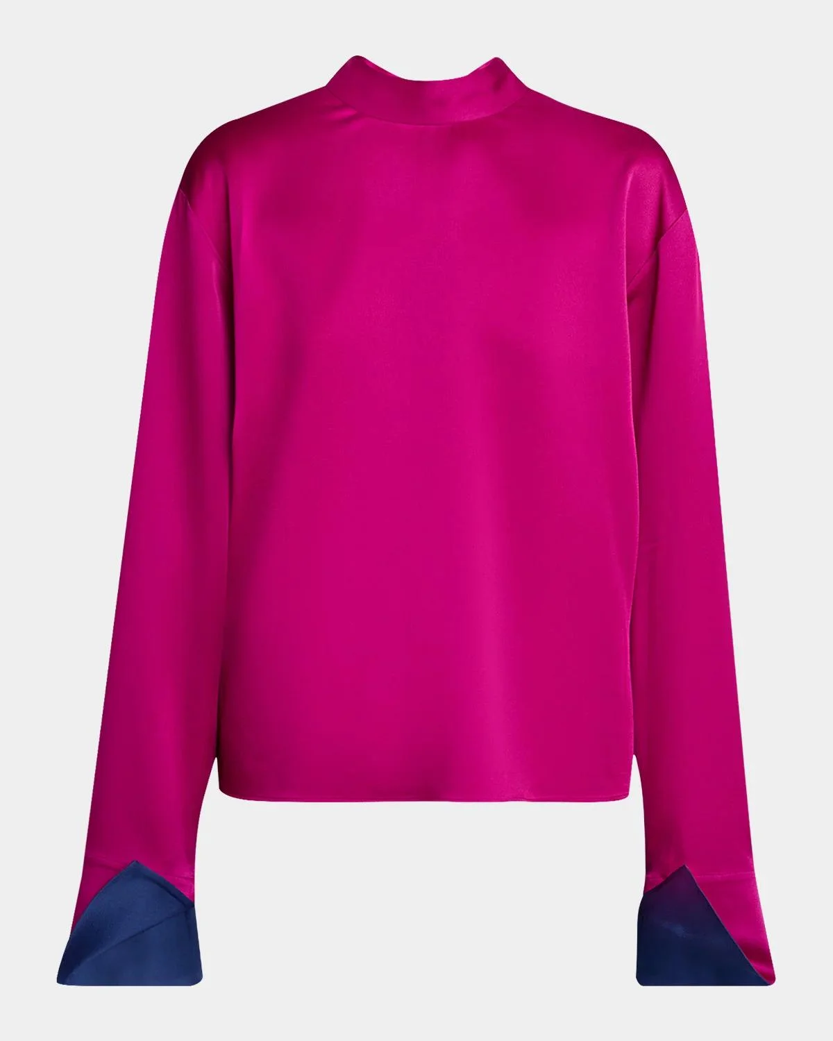 Contrast-Cuff Satin Blouse - 1