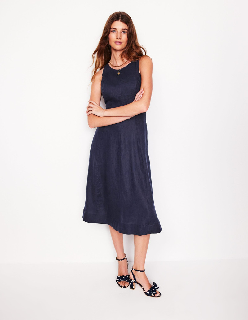 Carla Linen Midi Dress-Navy 5