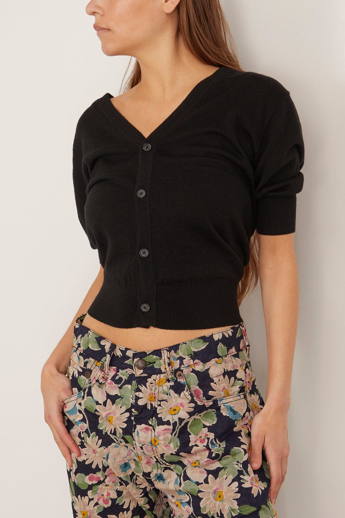 Elbow Sleeve Split Hem Cardigan in Black - 3