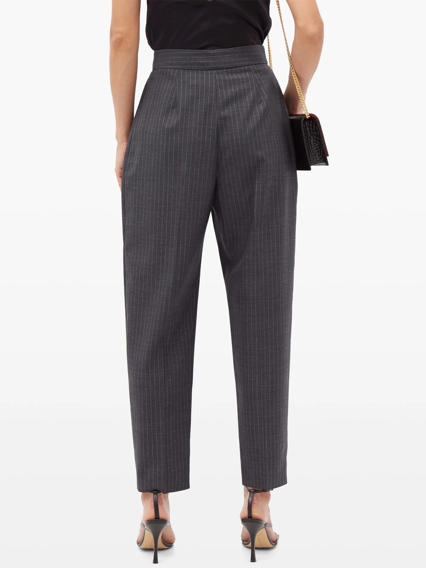 Metallic-pinstriped wool-blend twill trousers - 5