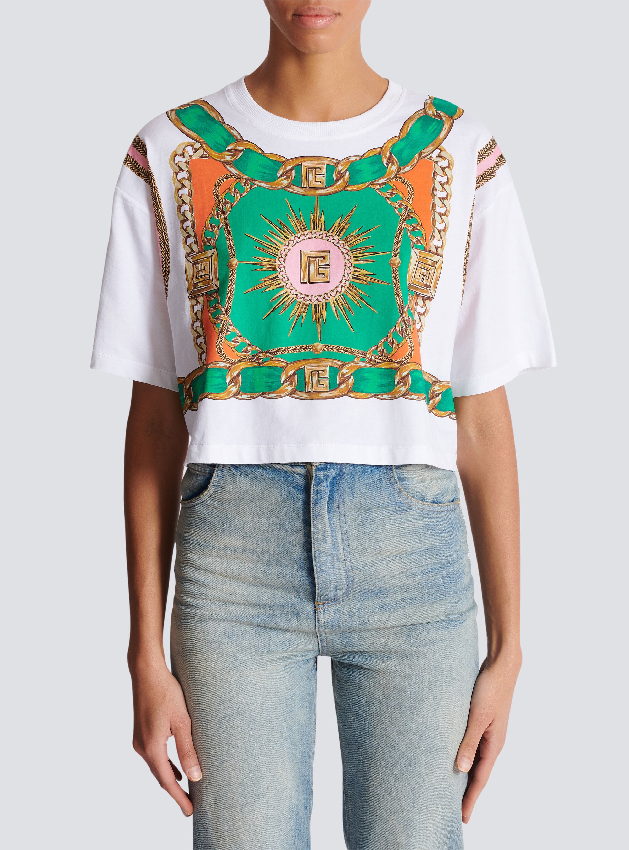 Cropped T-shirt with Balmain Foulard print - 5