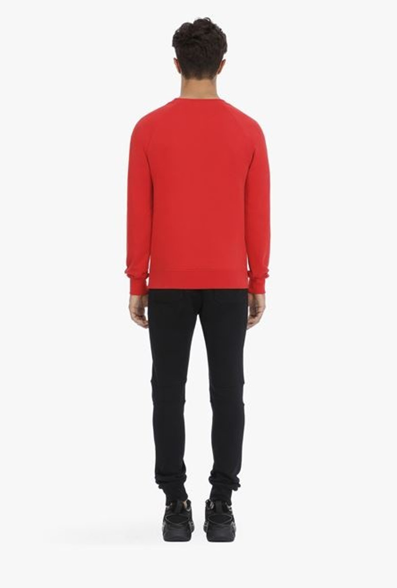 Red cotton sweatshirt with black velvet Balmain logo 3