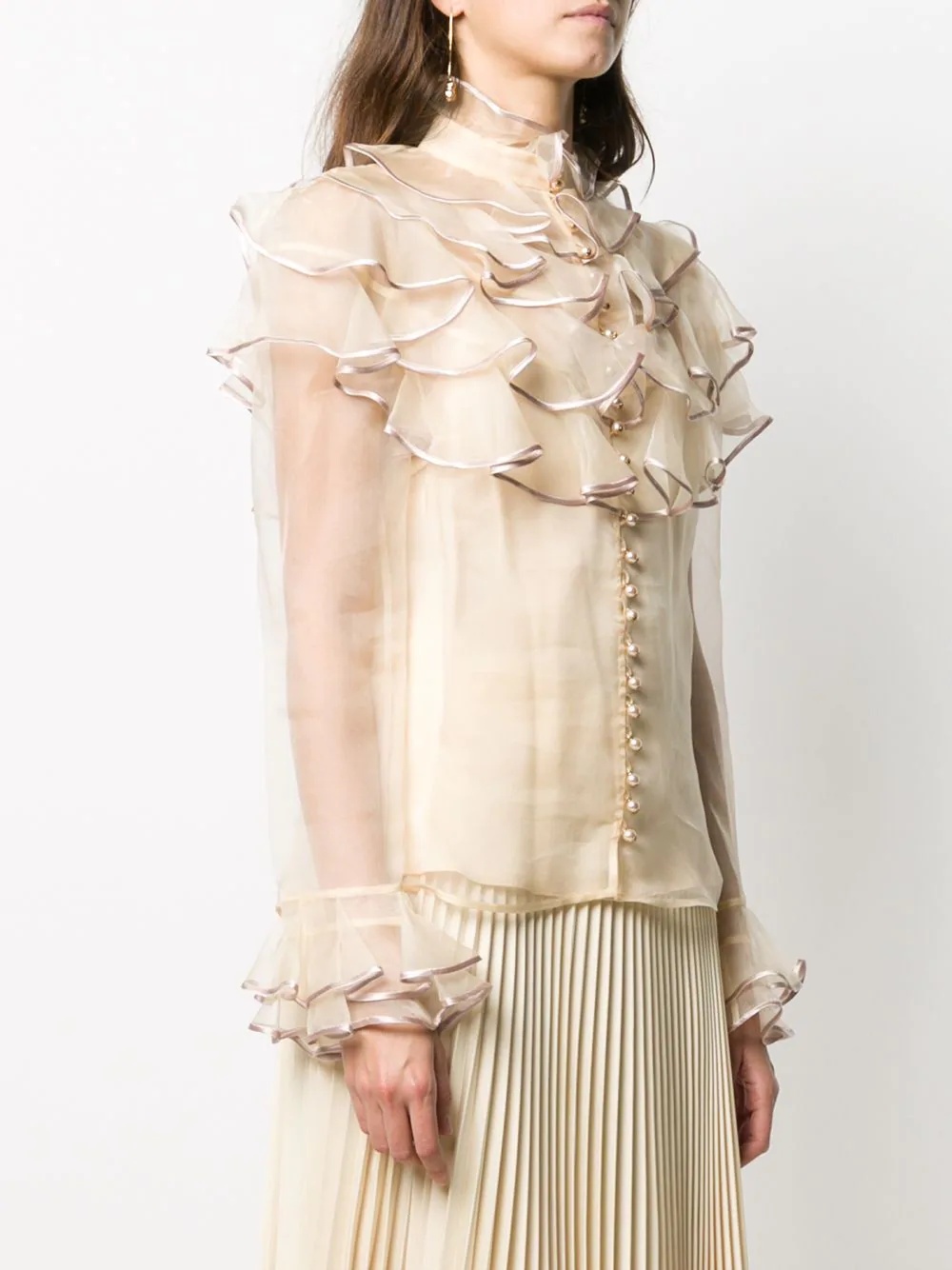 ruffled sheer-panelled blouse - 3