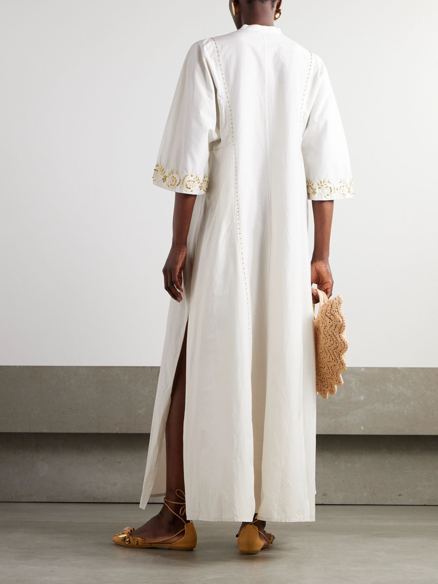 Rachel embellished embroidered cotton and silk-blend kaftan Green - 3