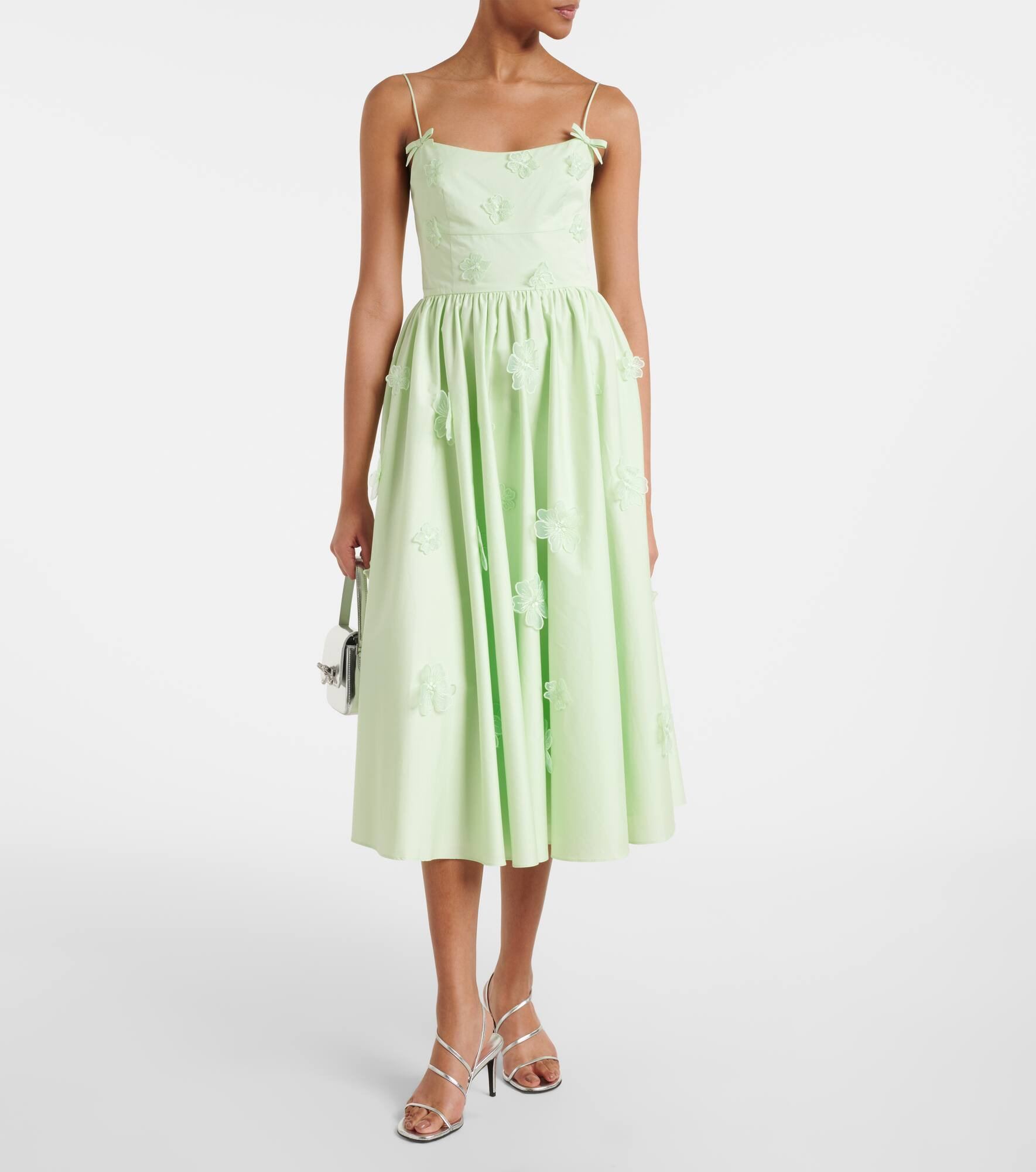Floral-appliqué cotton poplin midi dress - 2