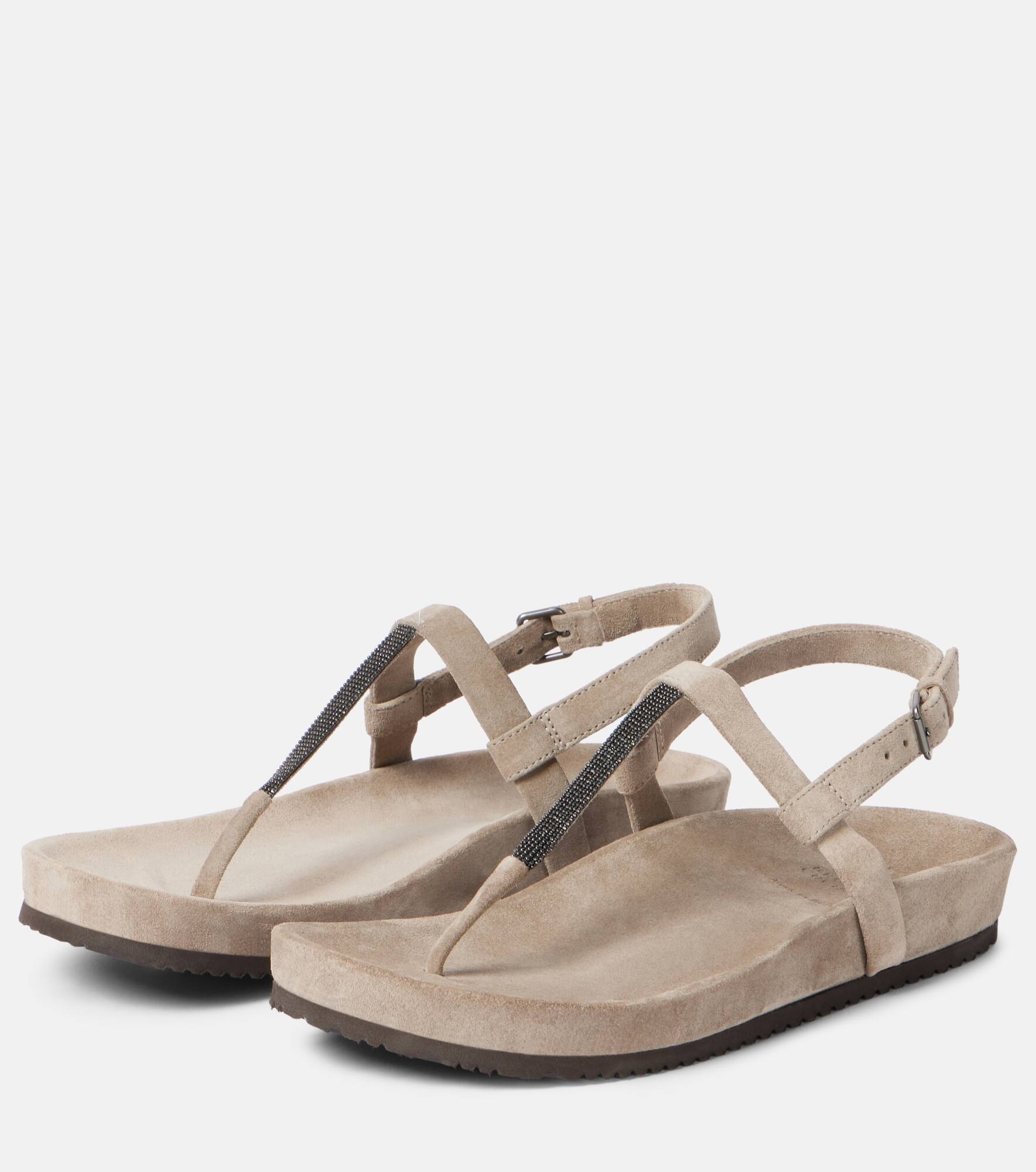 Embellished suede thong sandals - 5