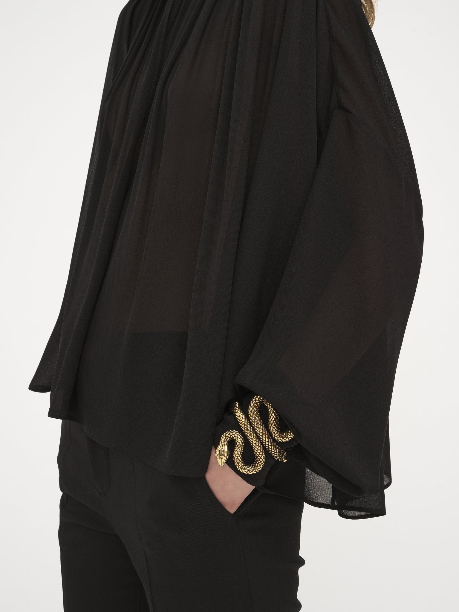 GATHERED LAVALLIÈRE BLOUSE IN SILK GEORGETTE PLUMETIS - 7
