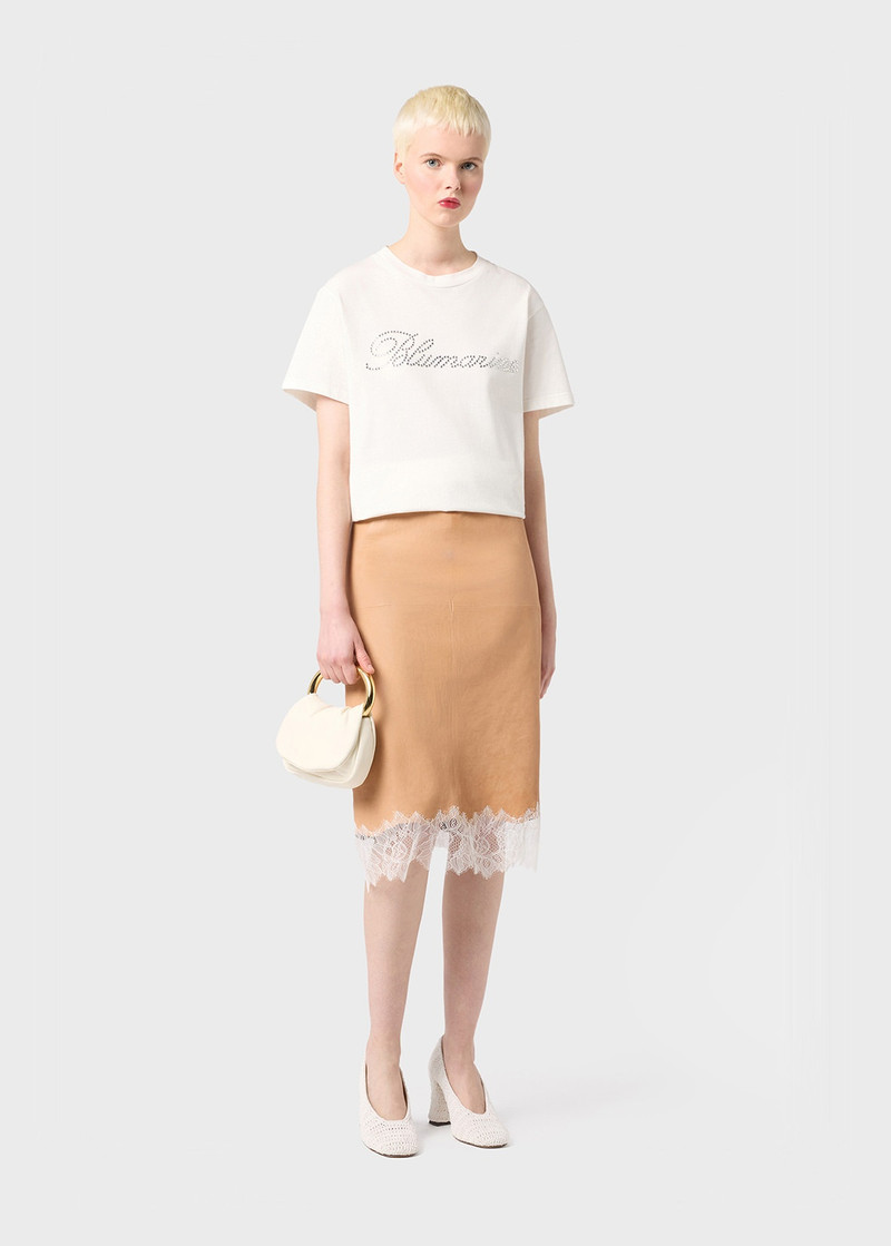 Blumarine LEATHER SKIRT WITH LACE outlook