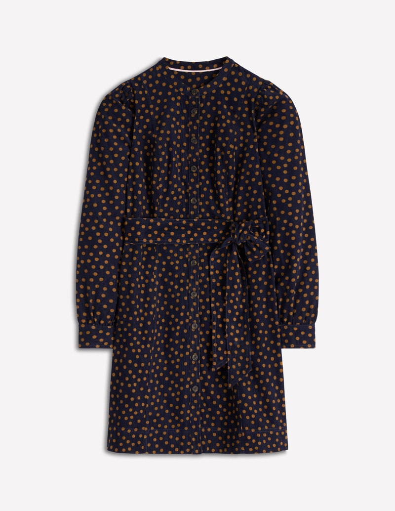 Bre Cord Short Dress-French Navy, Painted Dot 1