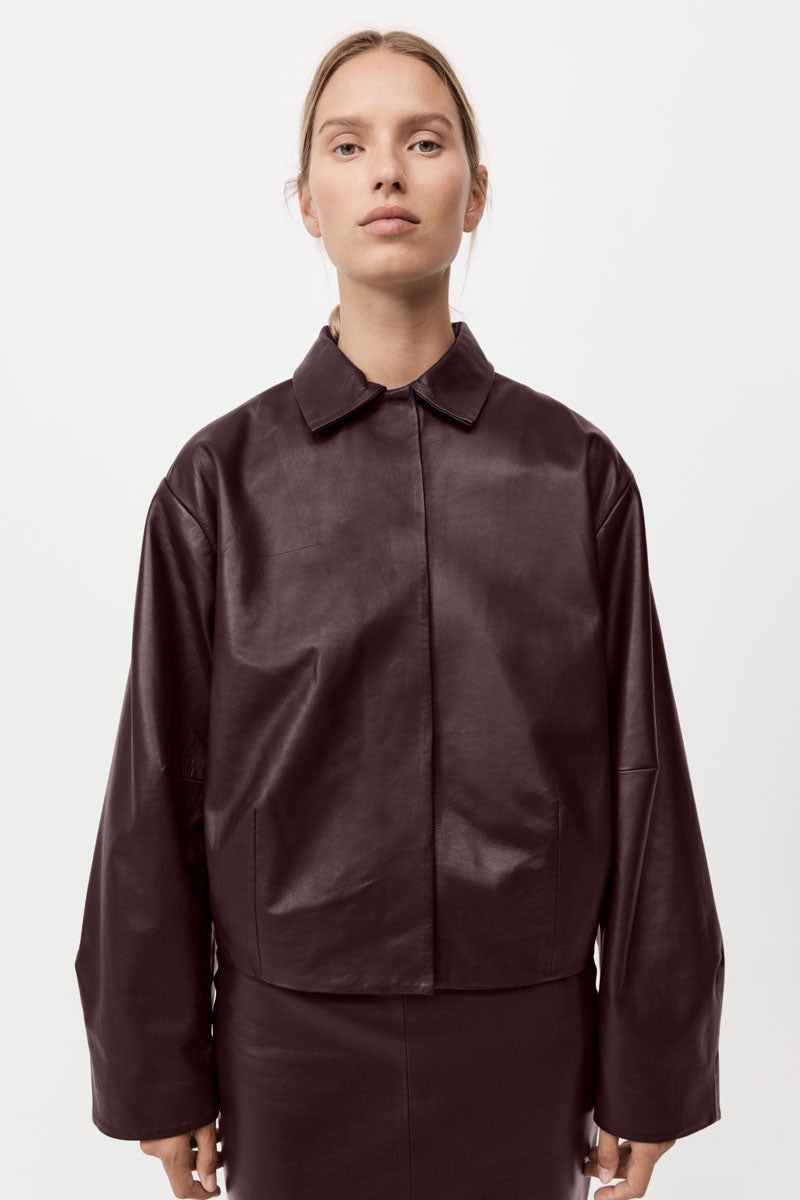Cocoon Leather Jacket - Bordeaux - 3