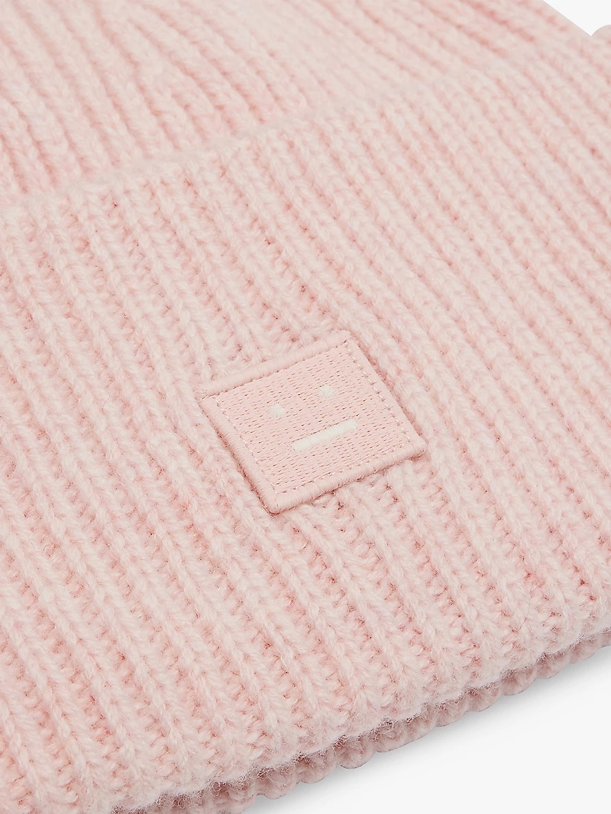 Face logo-patch wool beanie - 2