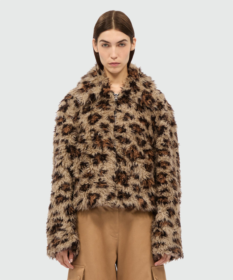 MSGM Beige animalier jacket in shaggy-effect faux fur outlook