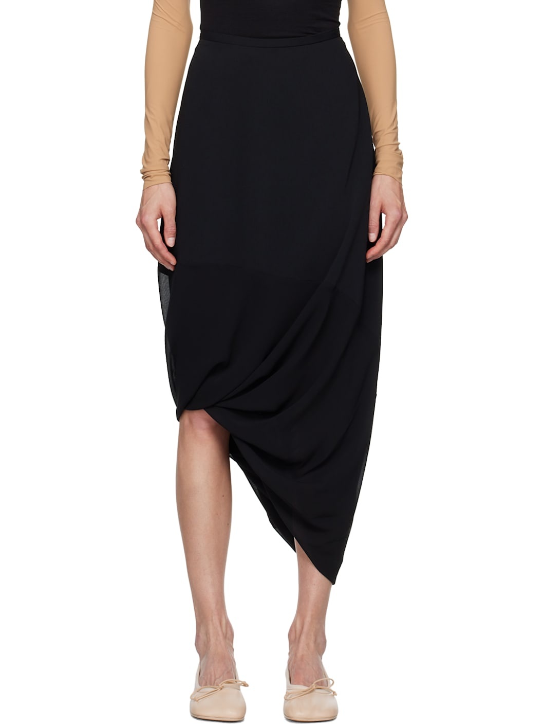 Black Asymmetric Midi Skirt - 1