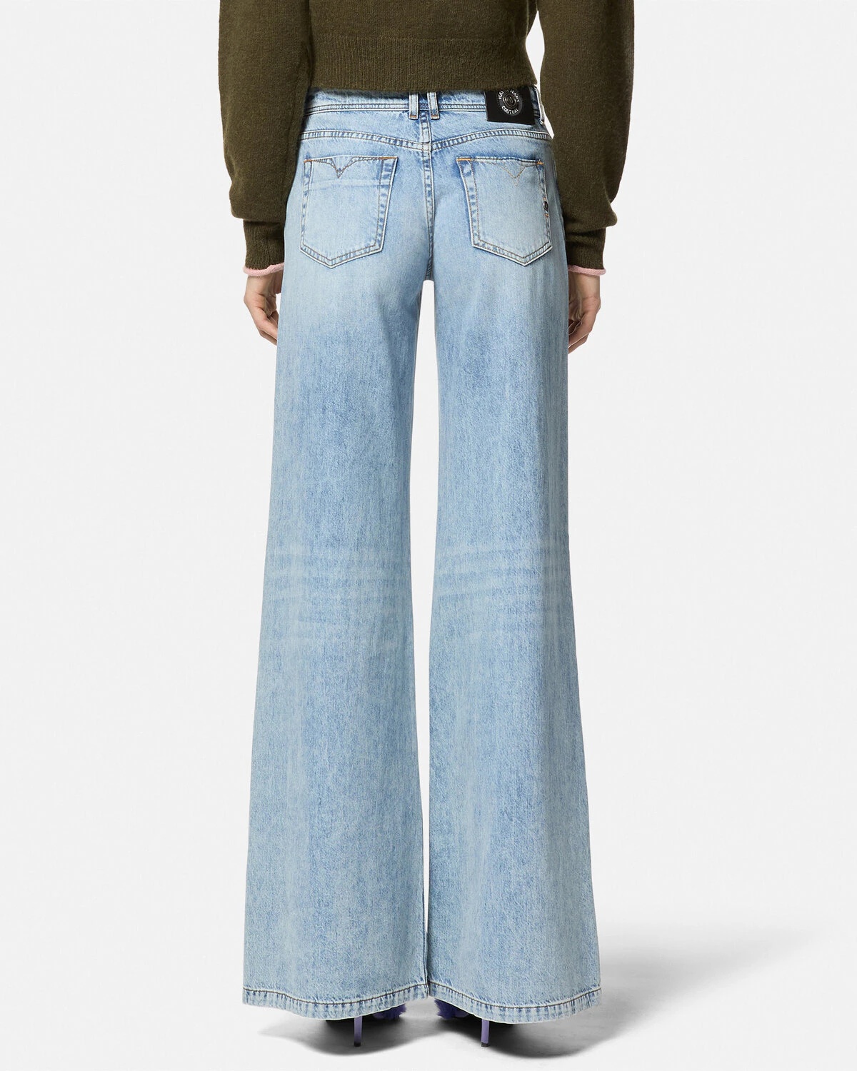 VERSACE JEANS COUTURE Crystal Logo Flared Jeans | REVERSIBLE