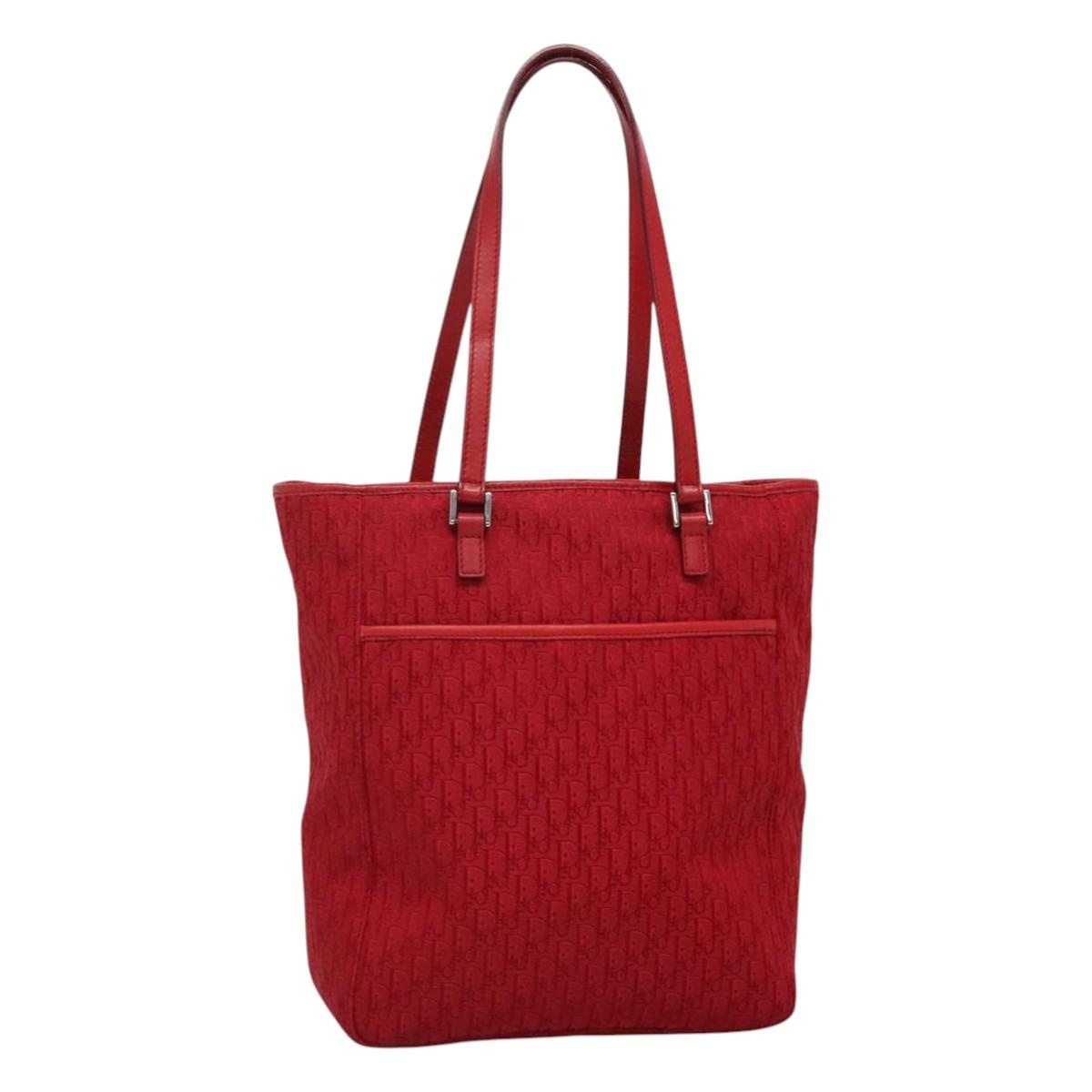 DIOR Trotter Canvas Hand Bag Red Silver - 1