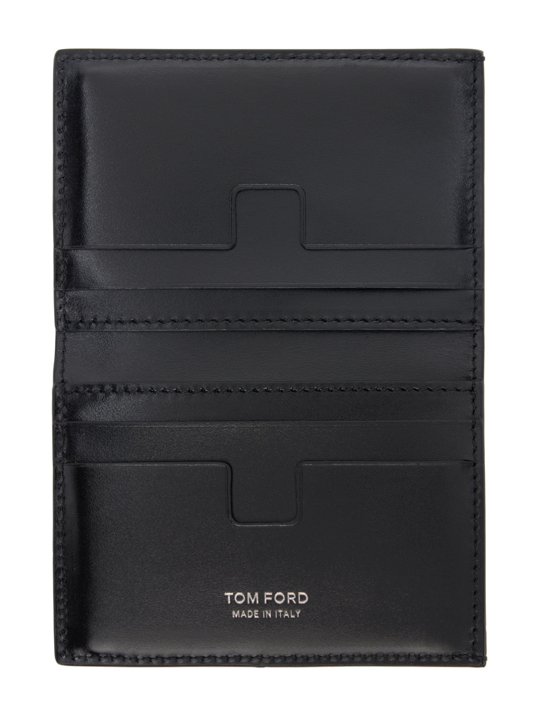 Black Leather T Line Folding Card Holder - 3