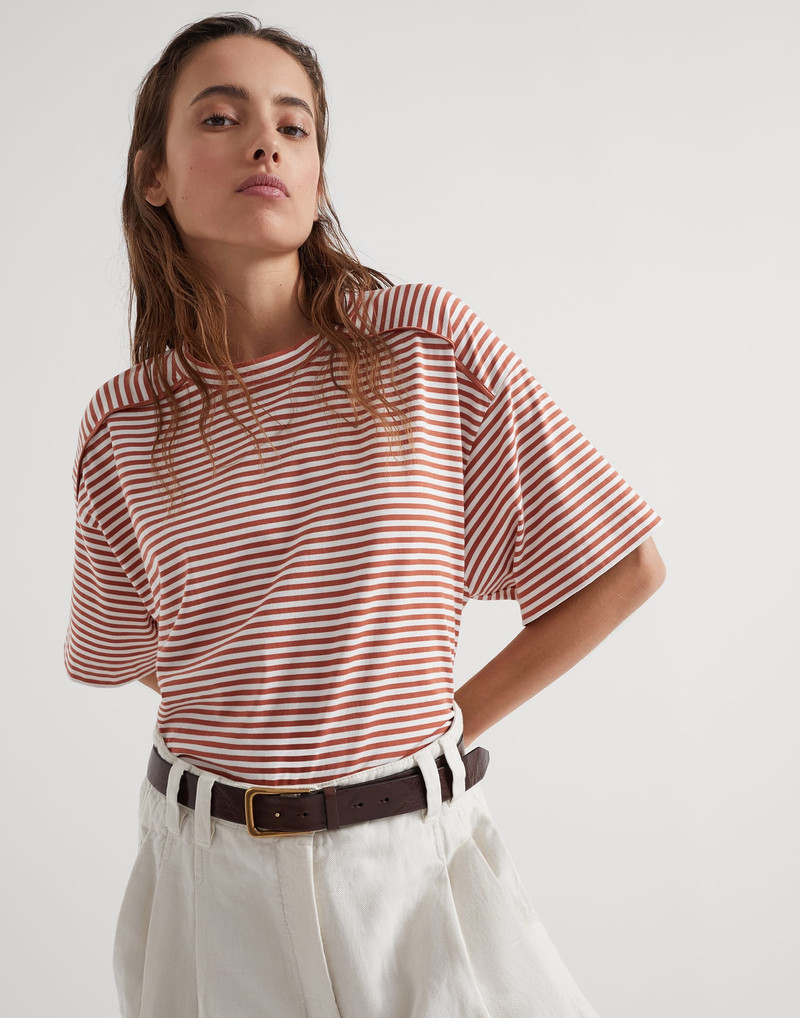Cotton striped jersey t-shirt with monili 4