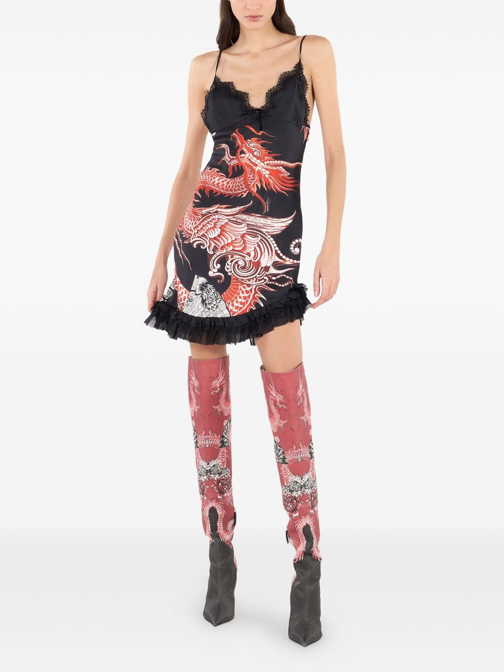 frilled dragon-print mini dress - 2