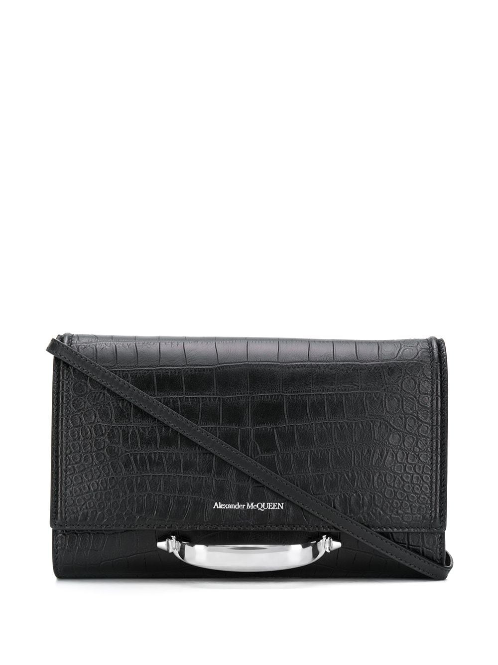 croc-effect handle-detail clutch bag - 1