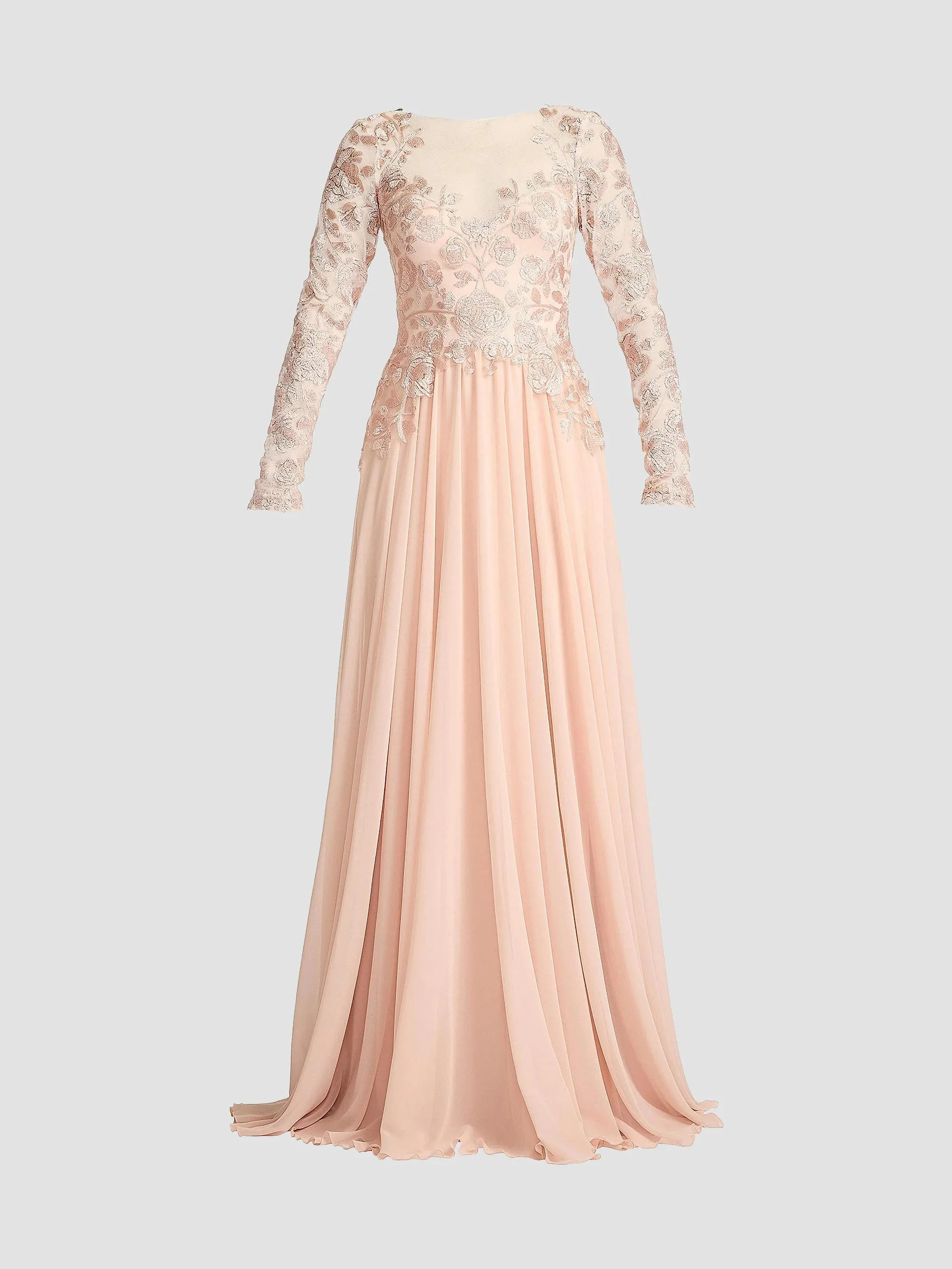 Women's Lace-Embroidered Pleated Gown - Pale Pink - 1