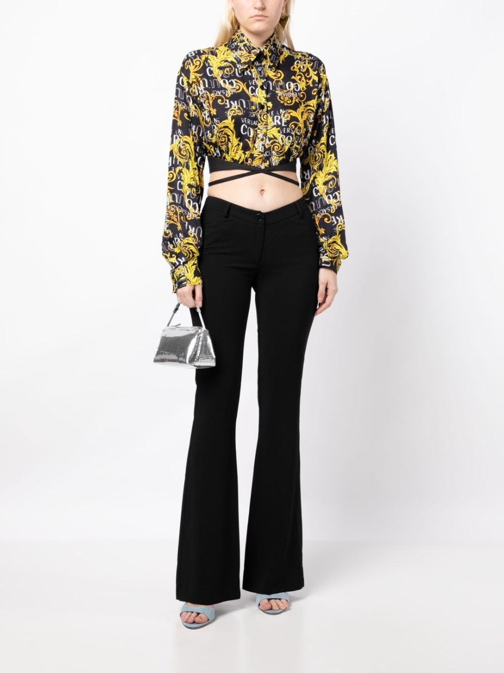 logo-print buttoned cropped shirt - 2