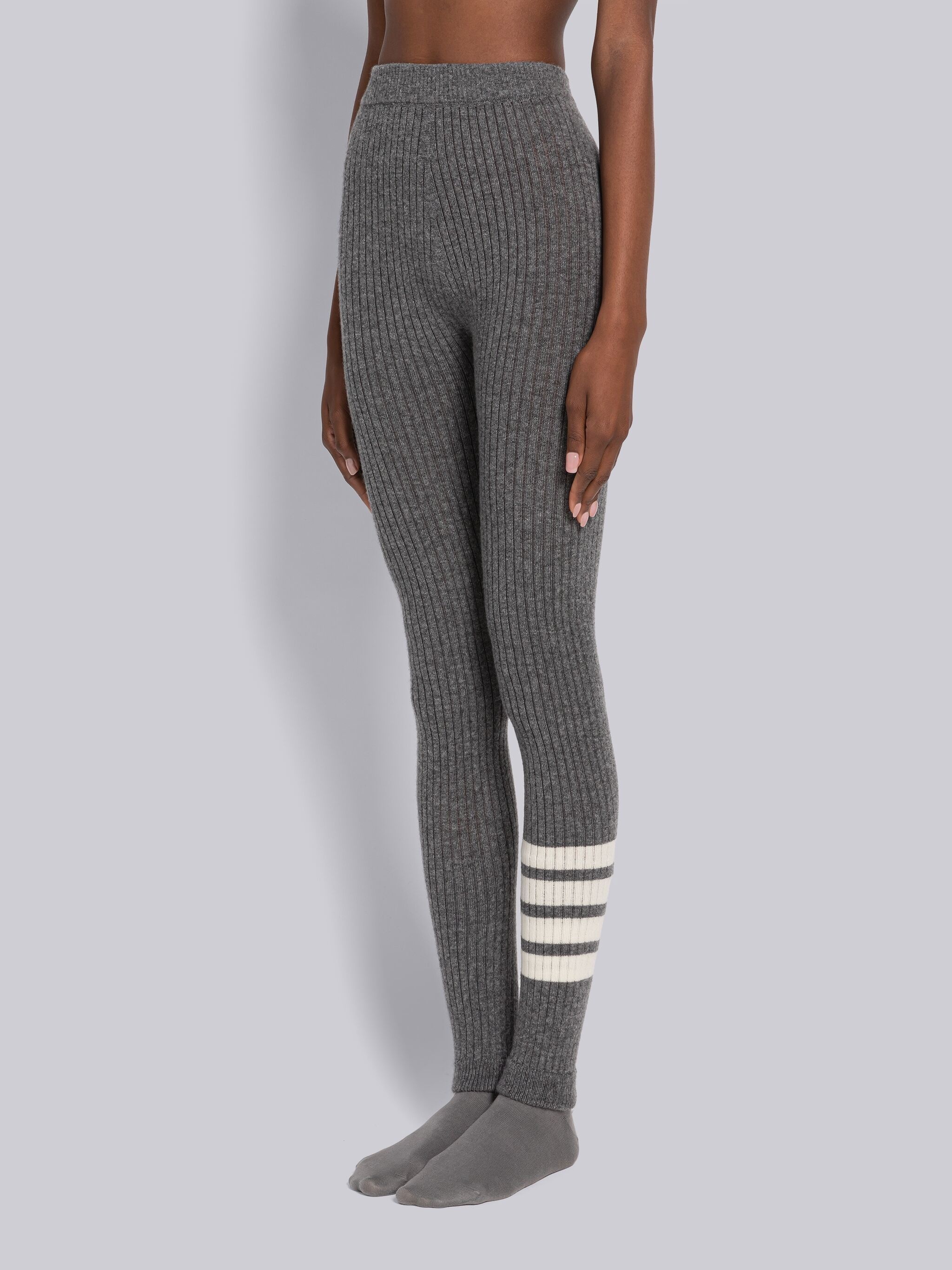 Thom Browne Wool Cashmere Rib 4-Bar Seamless Leggings