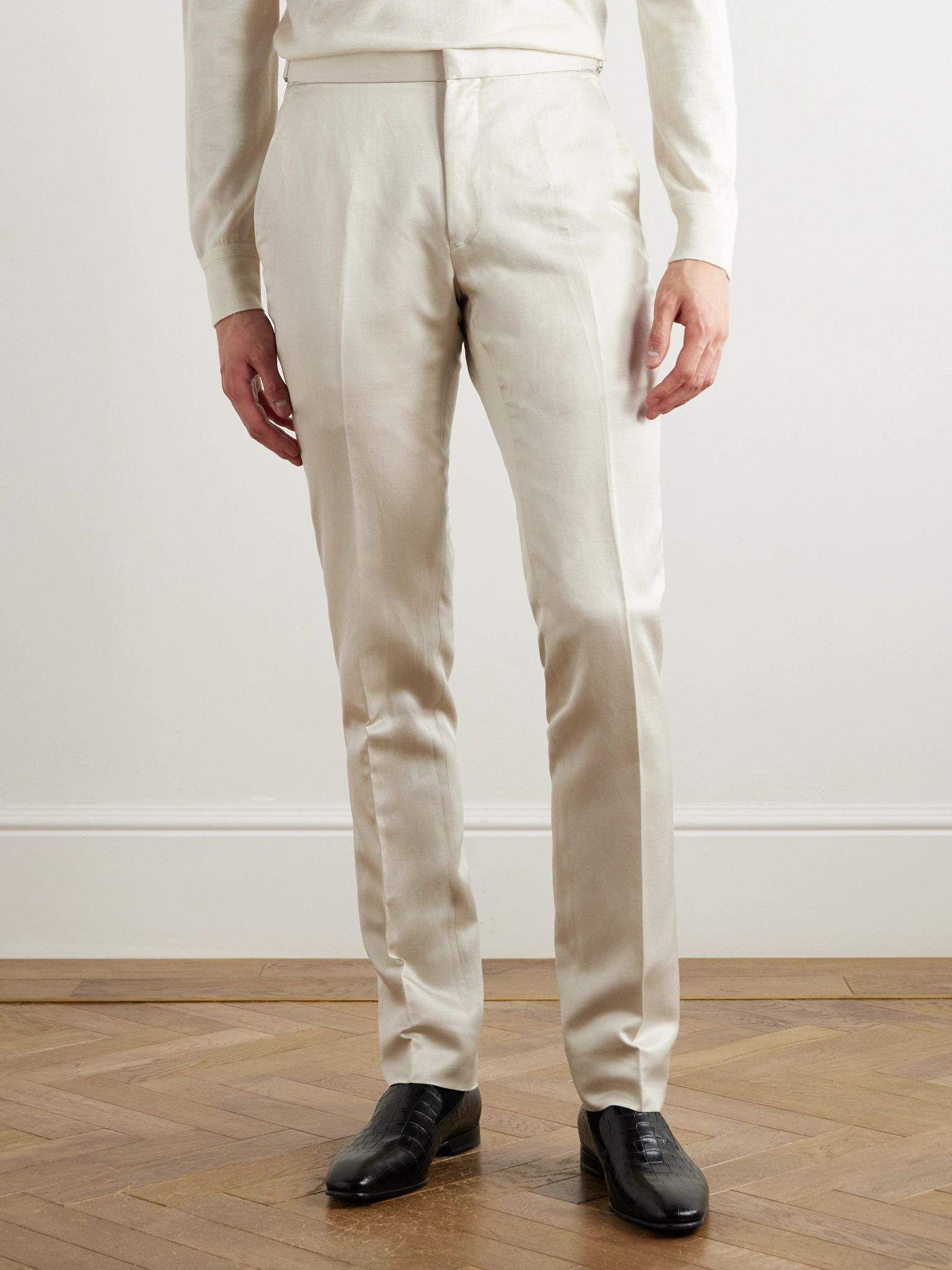 Dyllan Straight-Leg Silk and Linen-Blend Twill Suit Trousers Cream - 3