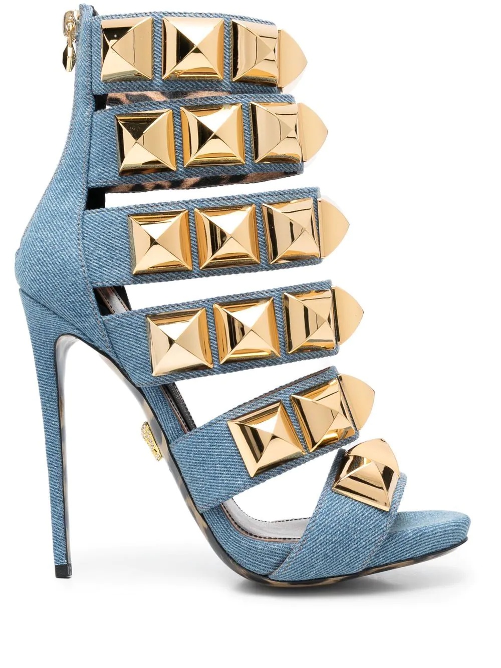 studded denim 120mm  sandals - 1