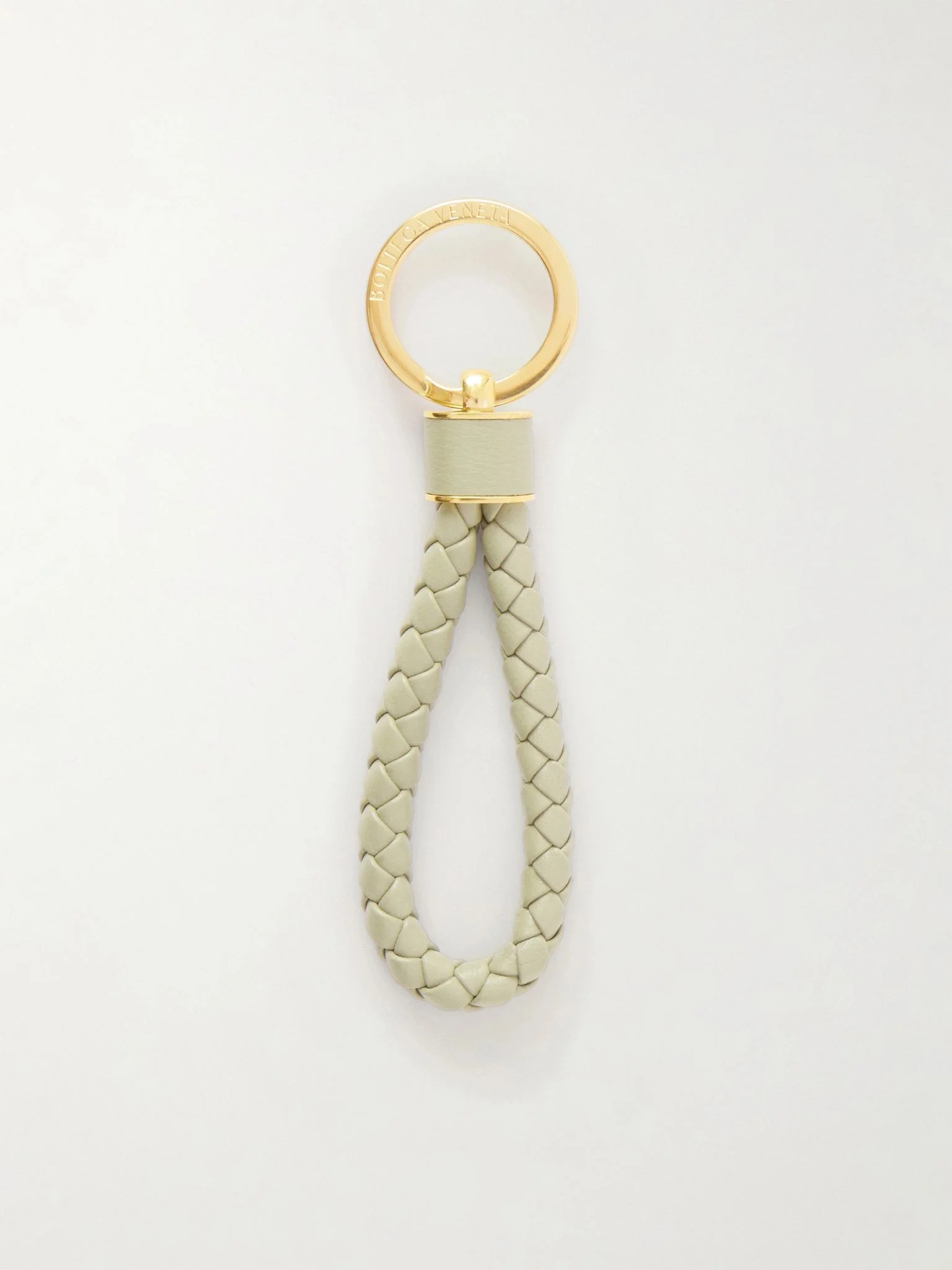 Intrecciato braided leather and gold-tone keyring Green - 1