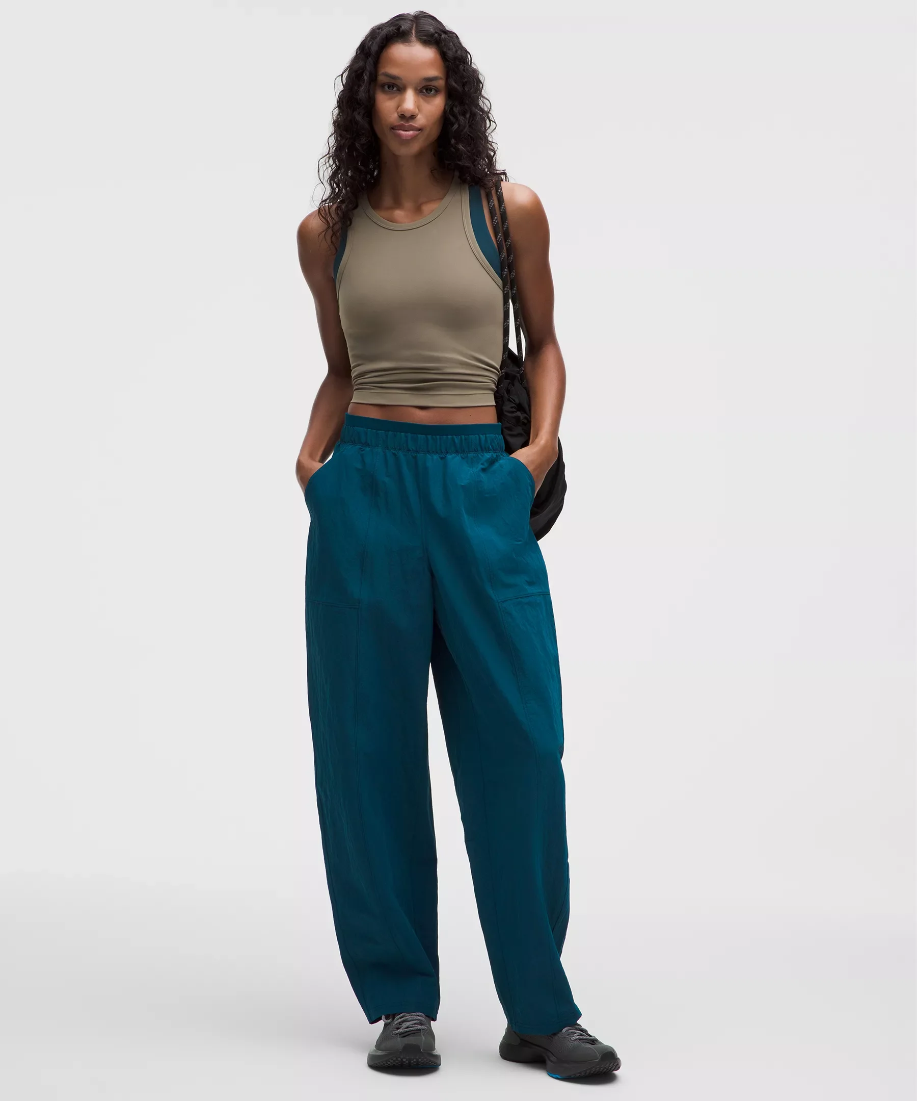 Crinkle Nylon Mid-Rise Barrel-Leg Pant - 1