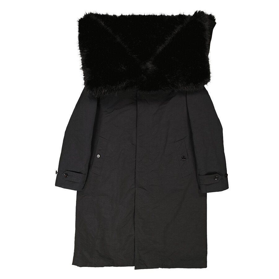 Burberry Men's Black Deconstructed Faux Fur Nylon Coat - 2