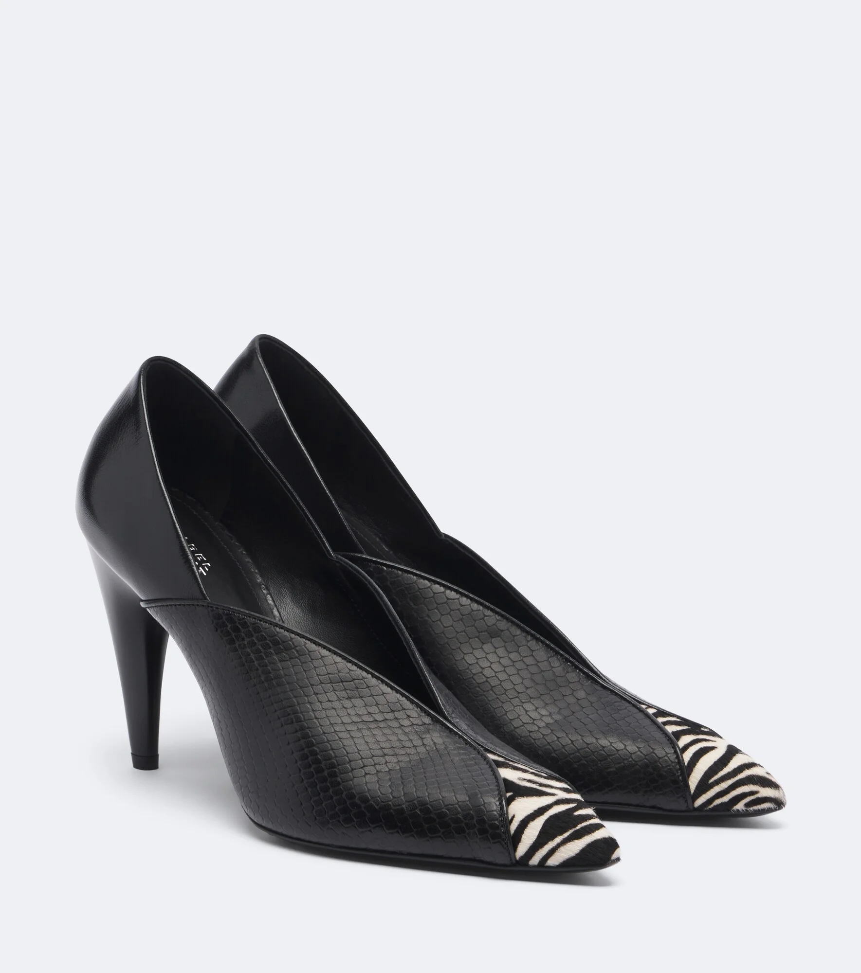 Luza calf hair-trimmed snake-effect leather pumps - 1