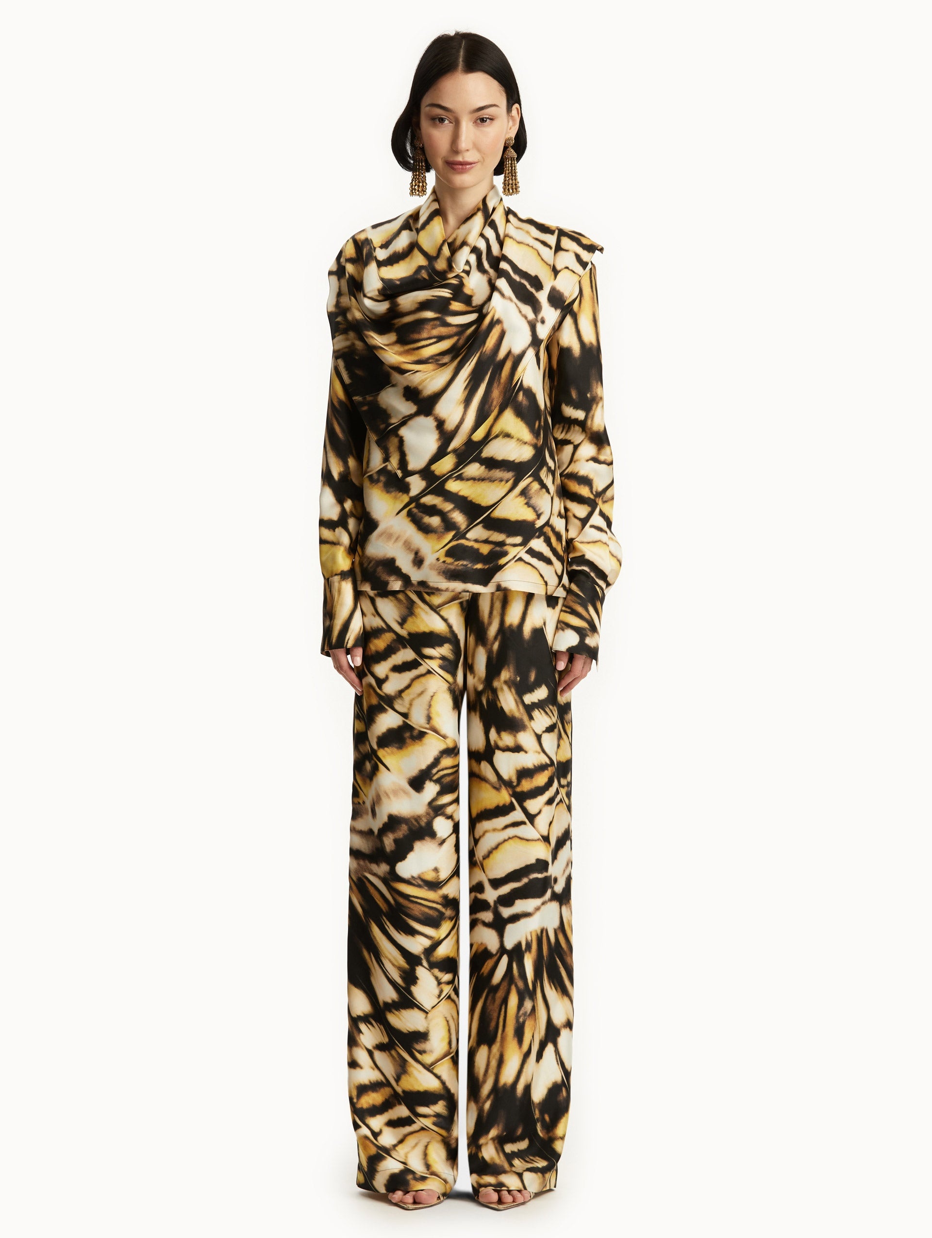 ABSTRACT BUTTERFLY SILK TWILL BLOUSE - 3