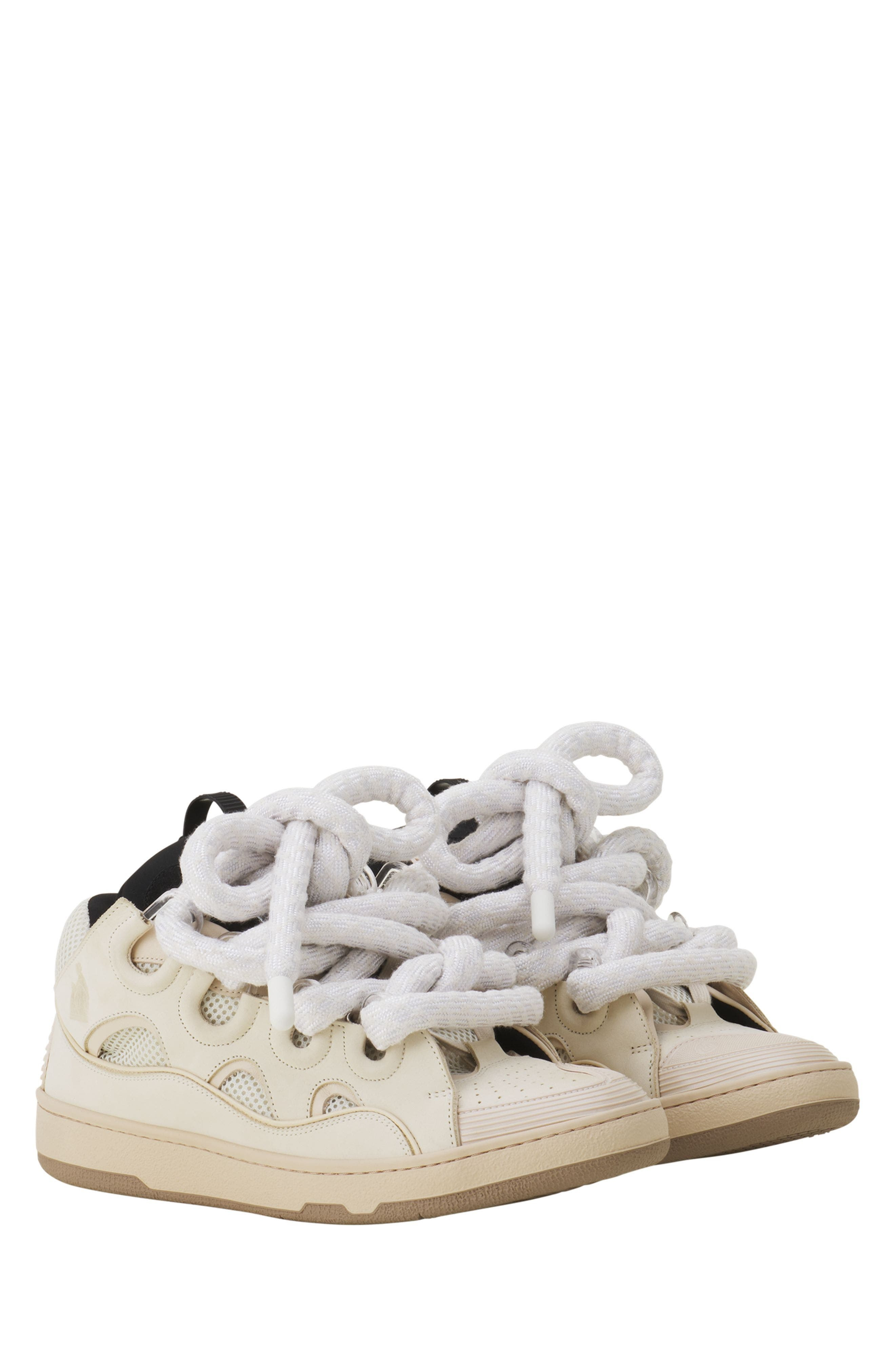 Lanvin Curb Sneakers In Leather With Snake Laces in Beige/black at Nordstrom - 2